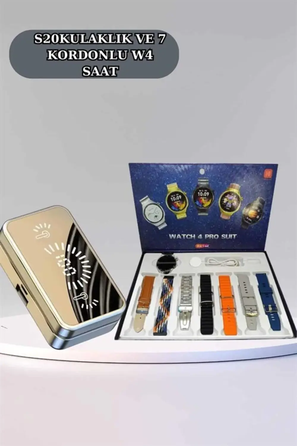 Powerbank Aynalı Bluetooth Kulaklık Ve Akıllı Saat Seti ANC Özell