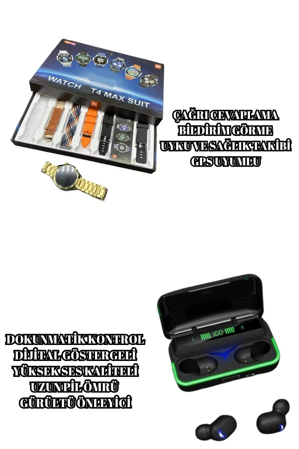 Powerbank Bluetooth Kulaklık Ve Akıllı Saat 7 Kordonlu Metal Kord