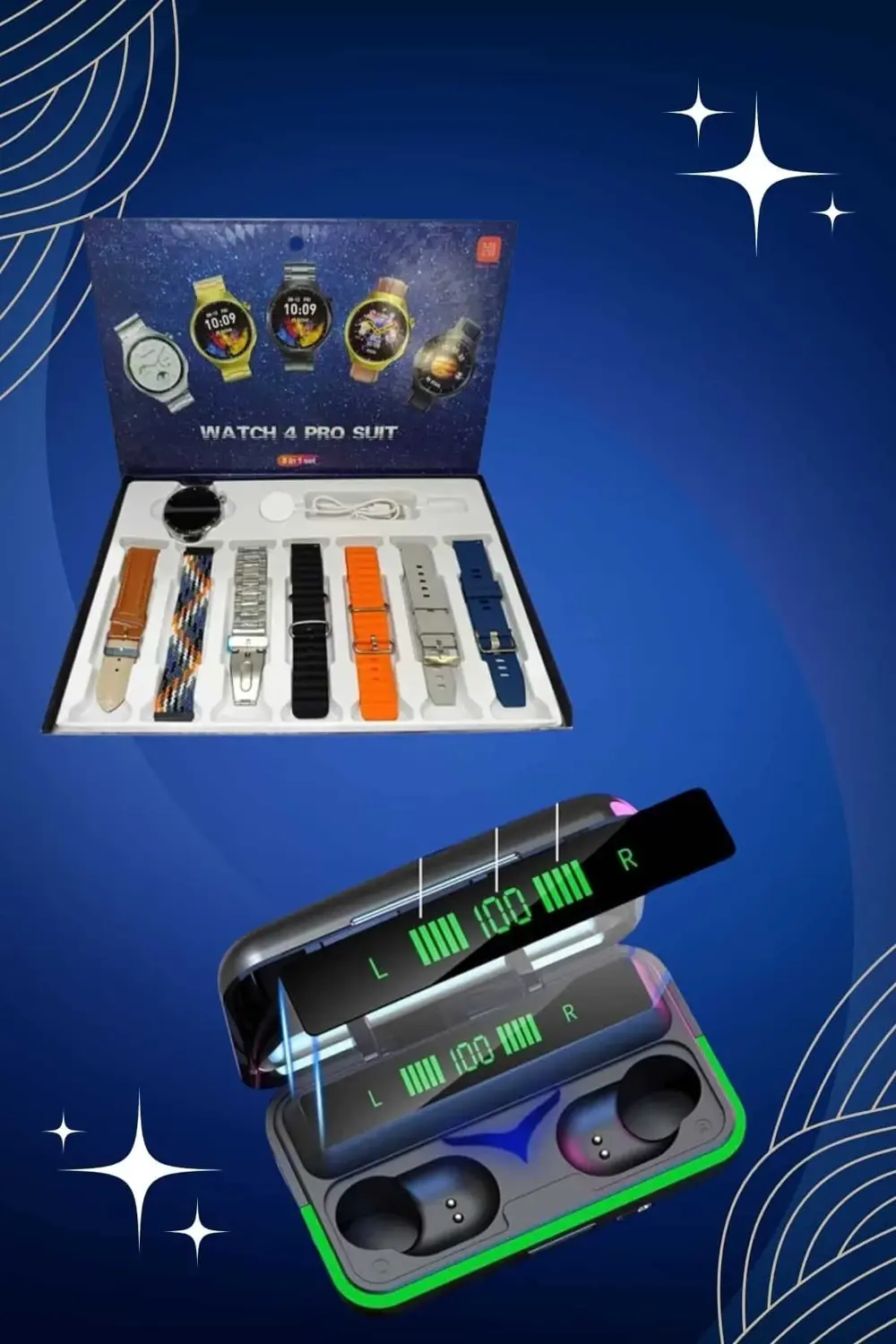 Powerbank Bluetooth Kulaklık Ve Akıllı Saat 7 Kordonlu Metal Kord