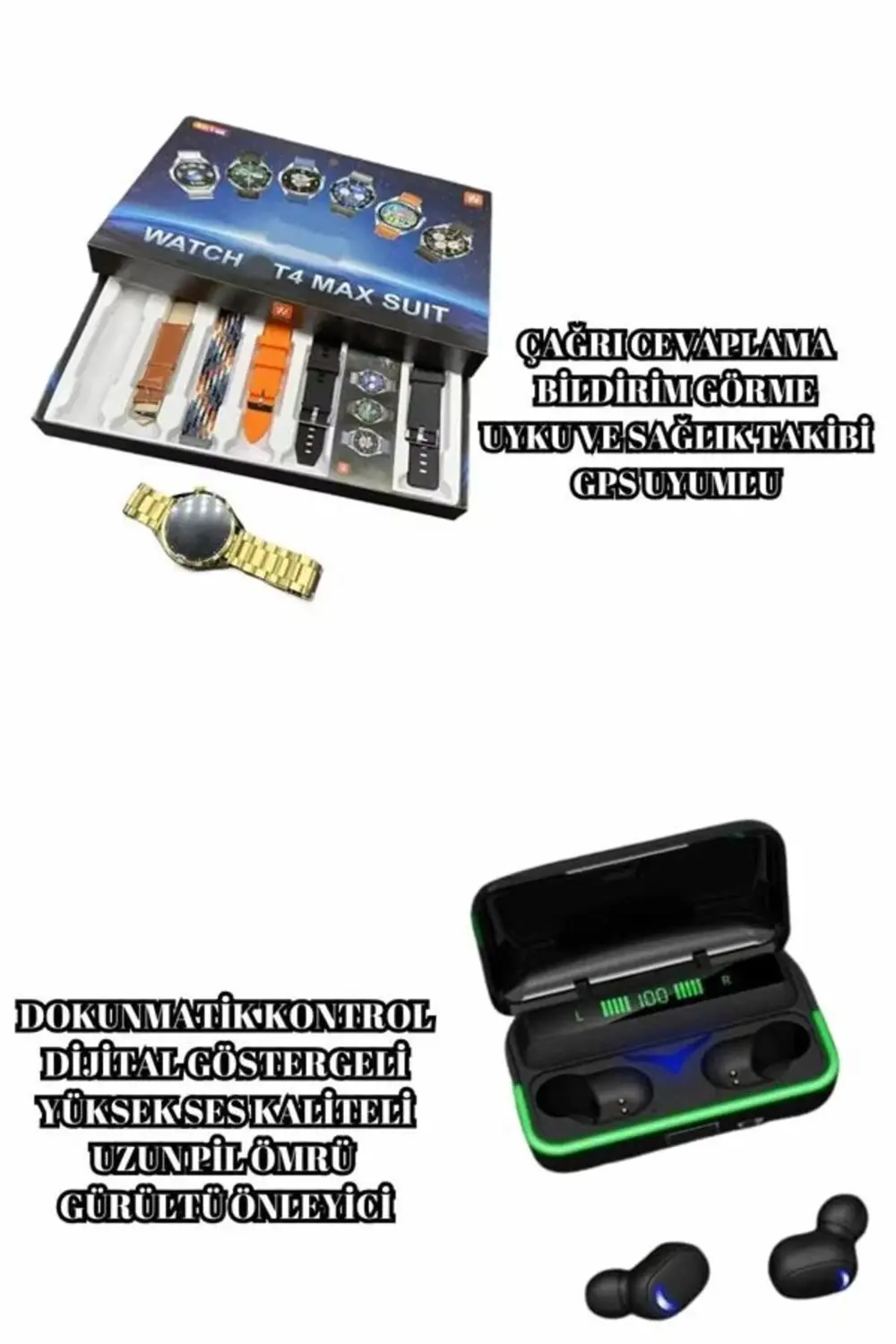 Powerbank Bluetooth Kulaklık Ve Akıllı Saat 7 Kordonlu Metal Kord