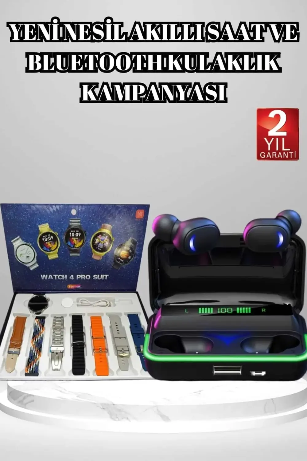 Powerbank Bluetooth Kulaklık Ve Akıllı Saat 7 Kordonlu Metal Kord