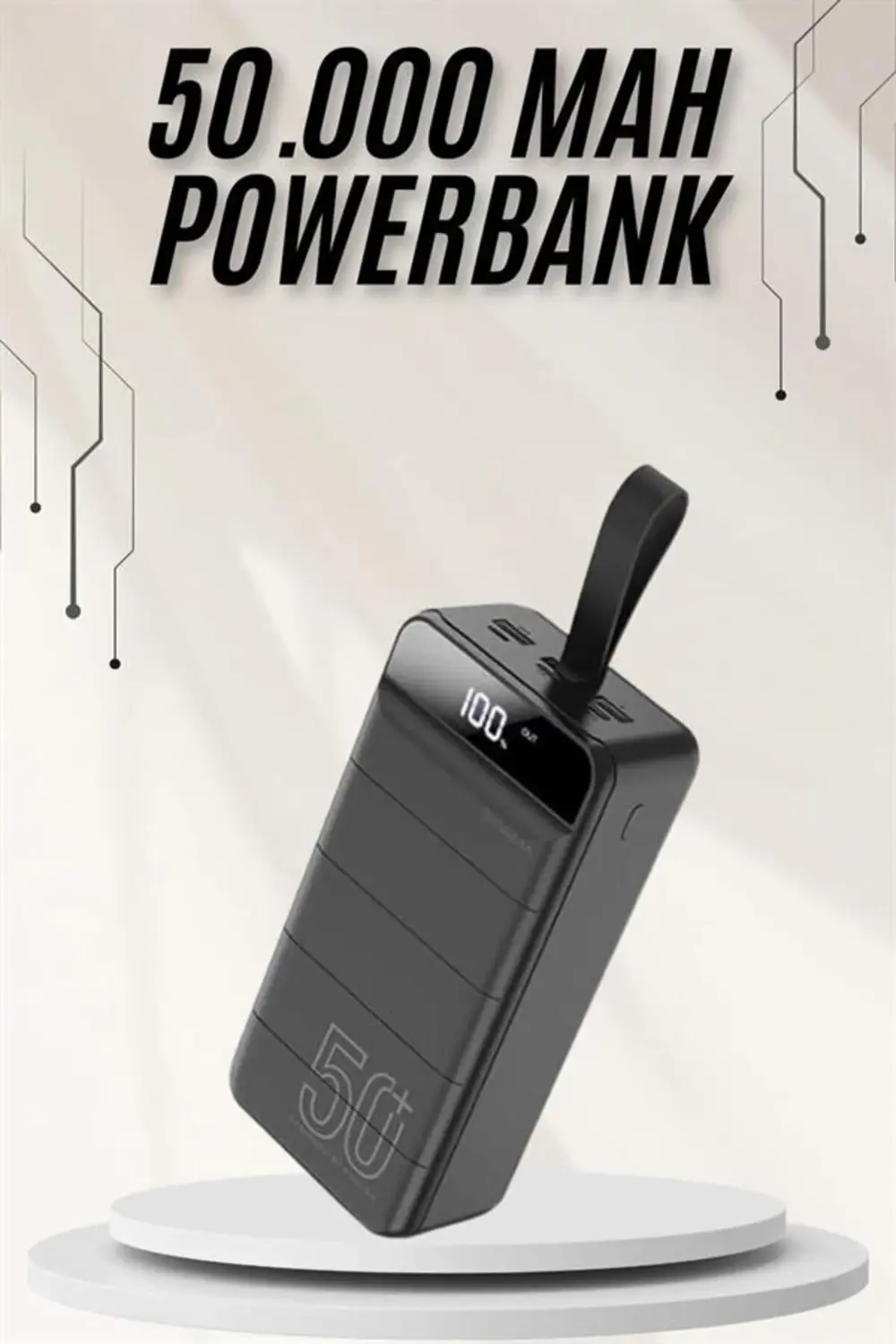 Powerbank Çoklu Şarj Girişi 50.000 Mah Taşınabilir Dijital Göster