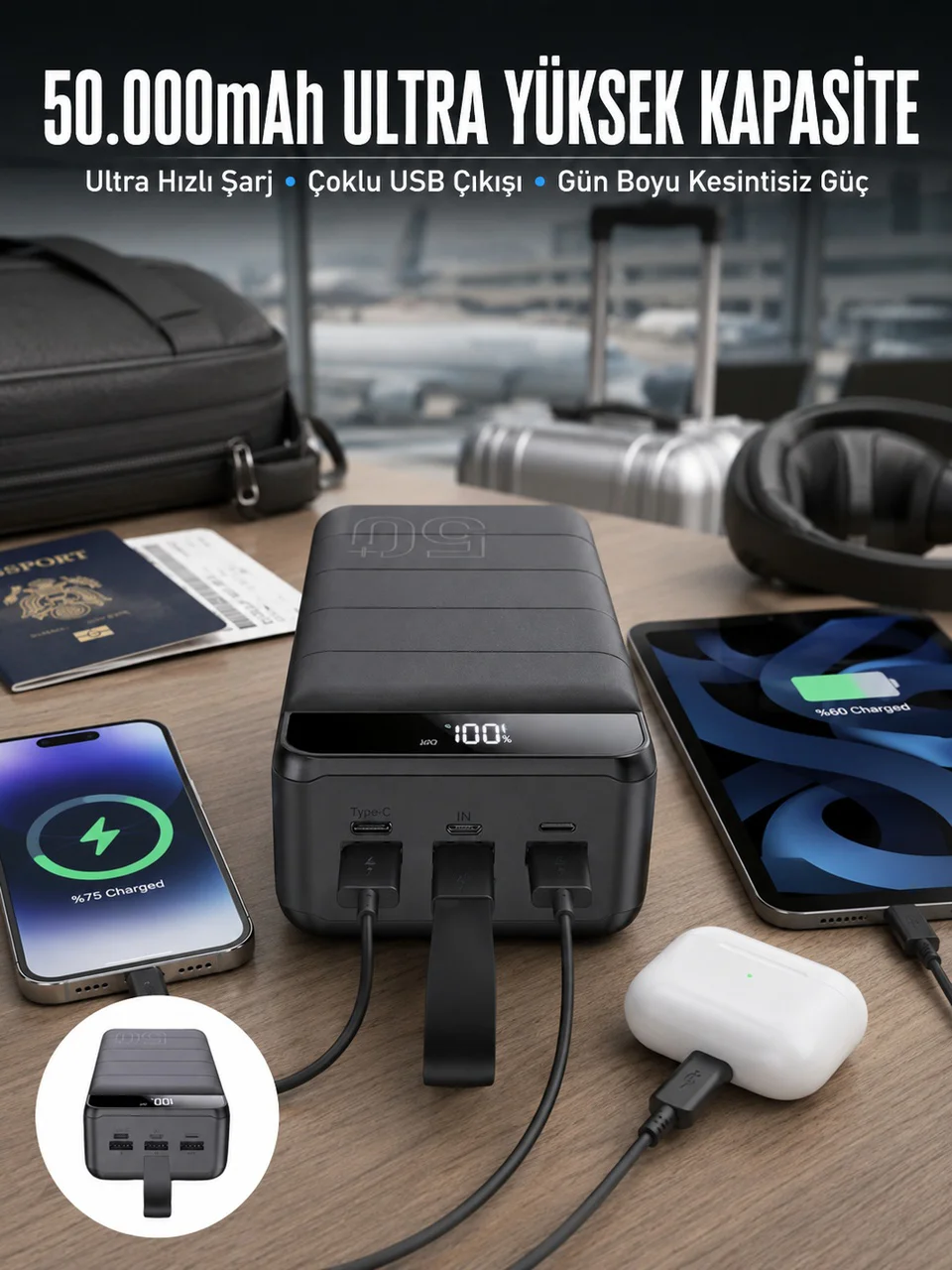Powerbank Çoklu Şarj Girişi 50.000 Mah Taşınabilir Dijital Göstergeli Kopya - Lisinya Diğer