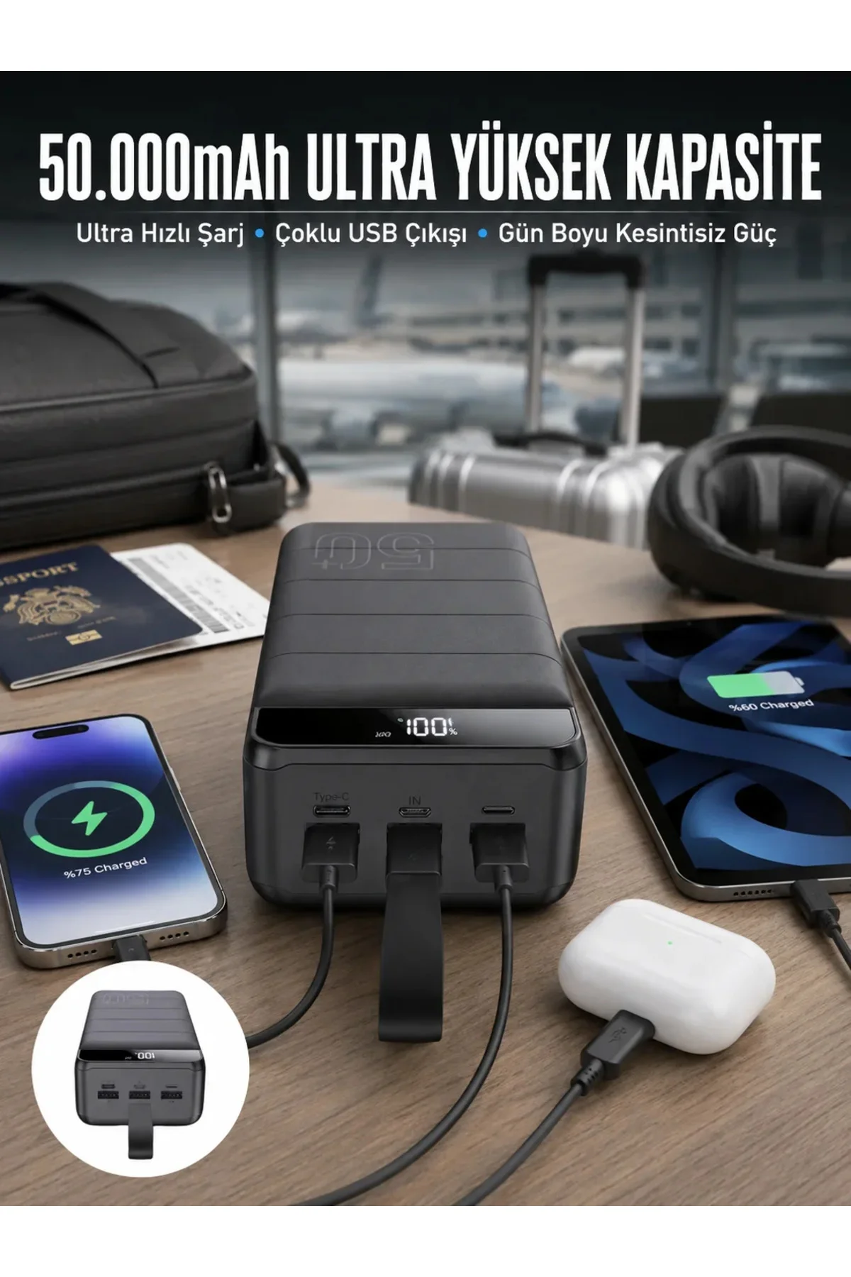 Powerbank Çoklu Şarj Girişi 50.000 Mah Taşınabilir Dijital Göstergeli (Kopya) Powerbank Çoklu Şarj Girişi 50.000 Mah Taşınabilir Dijital Göstergeli (Kopya)