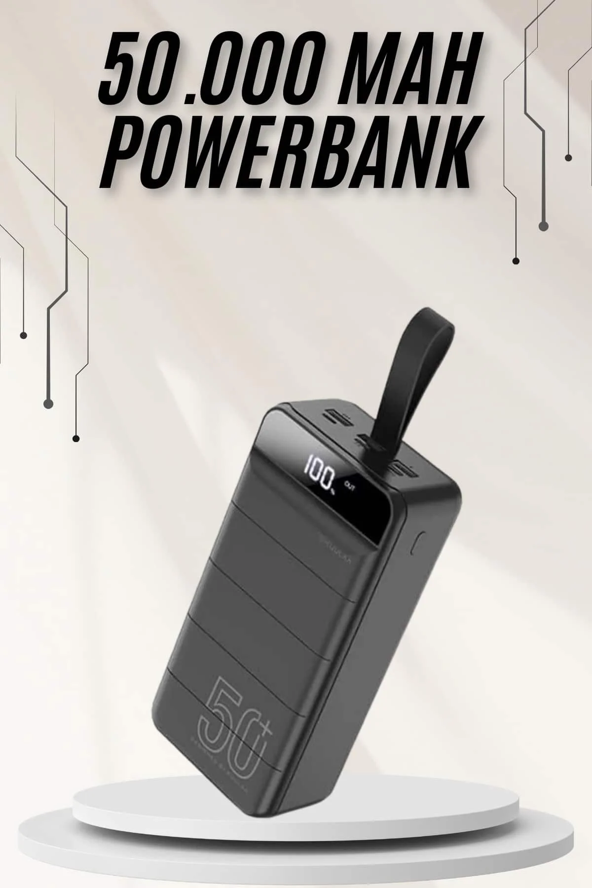 Powerbank Çoklu Şarj Girişi 50.000 Mah Taşınabilir Dijital Göster