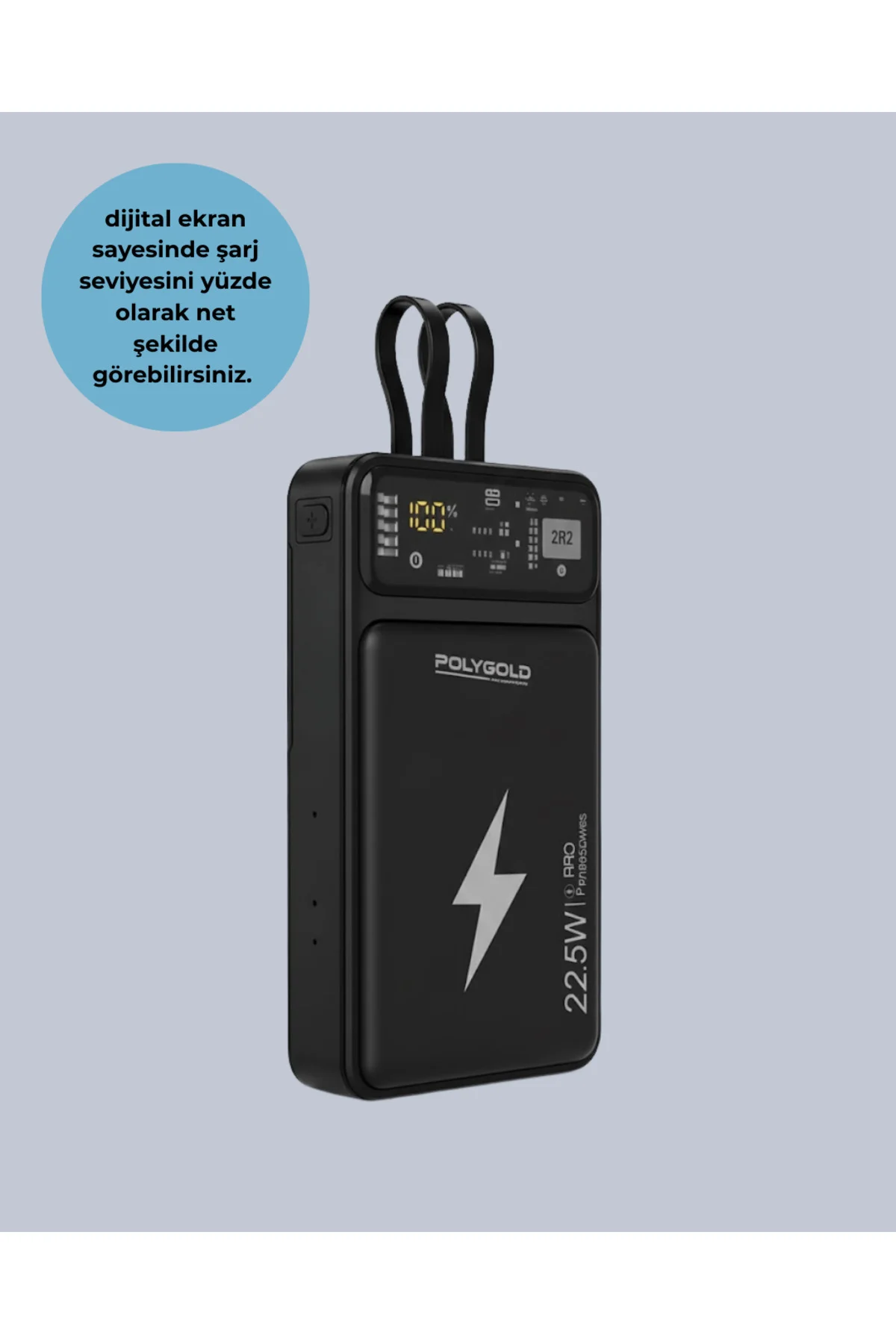 Powerbank Dahili Ekranlı 10000 mAh Çift Kablolu