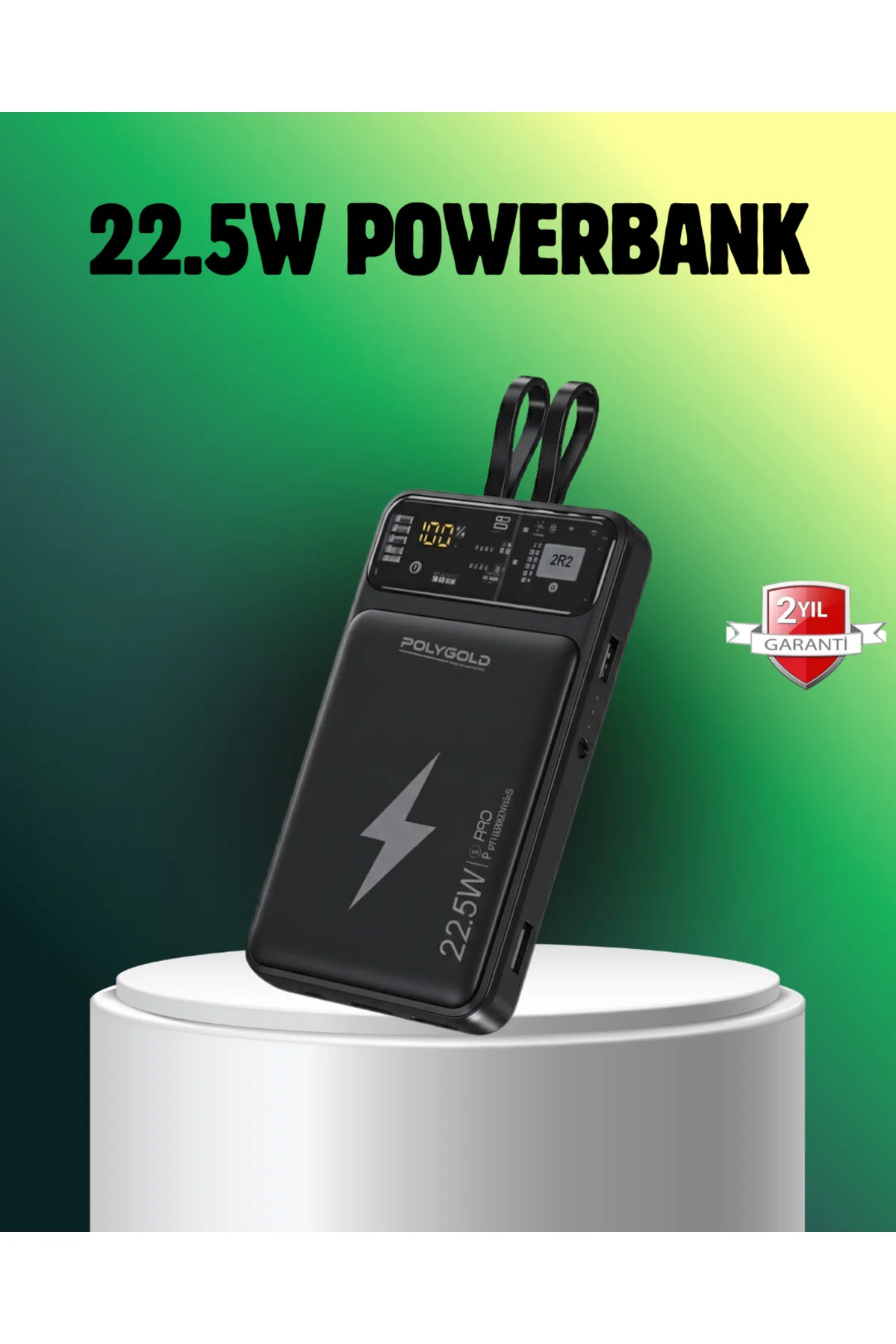 Powerbank Dahili Ekranlı 10000 mAh Çift Kablolu