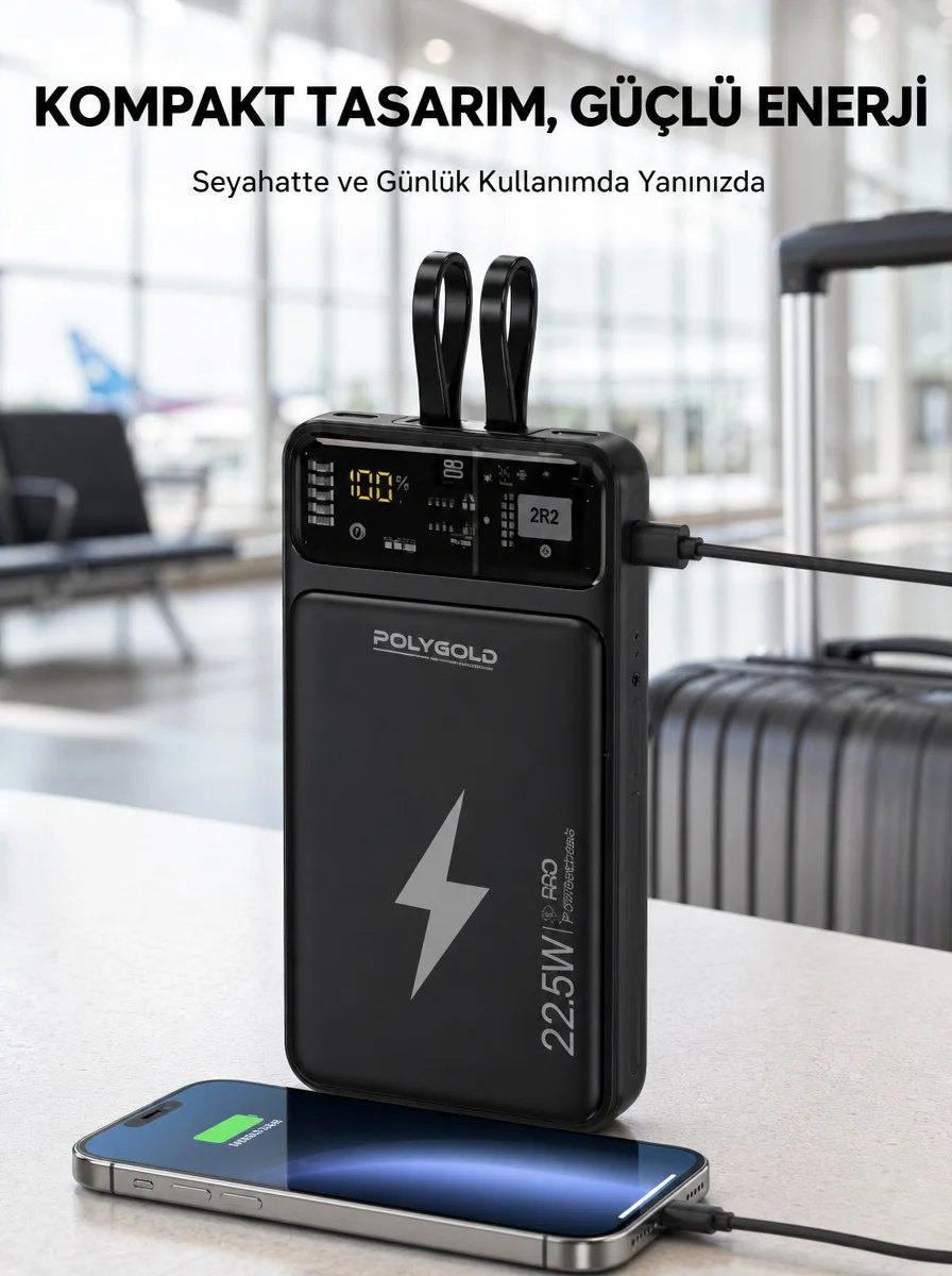 Powerbank Dahili Ekranlı 10000 Mah Çift Kablolu Yeni Nesil - Lisinya Diğer