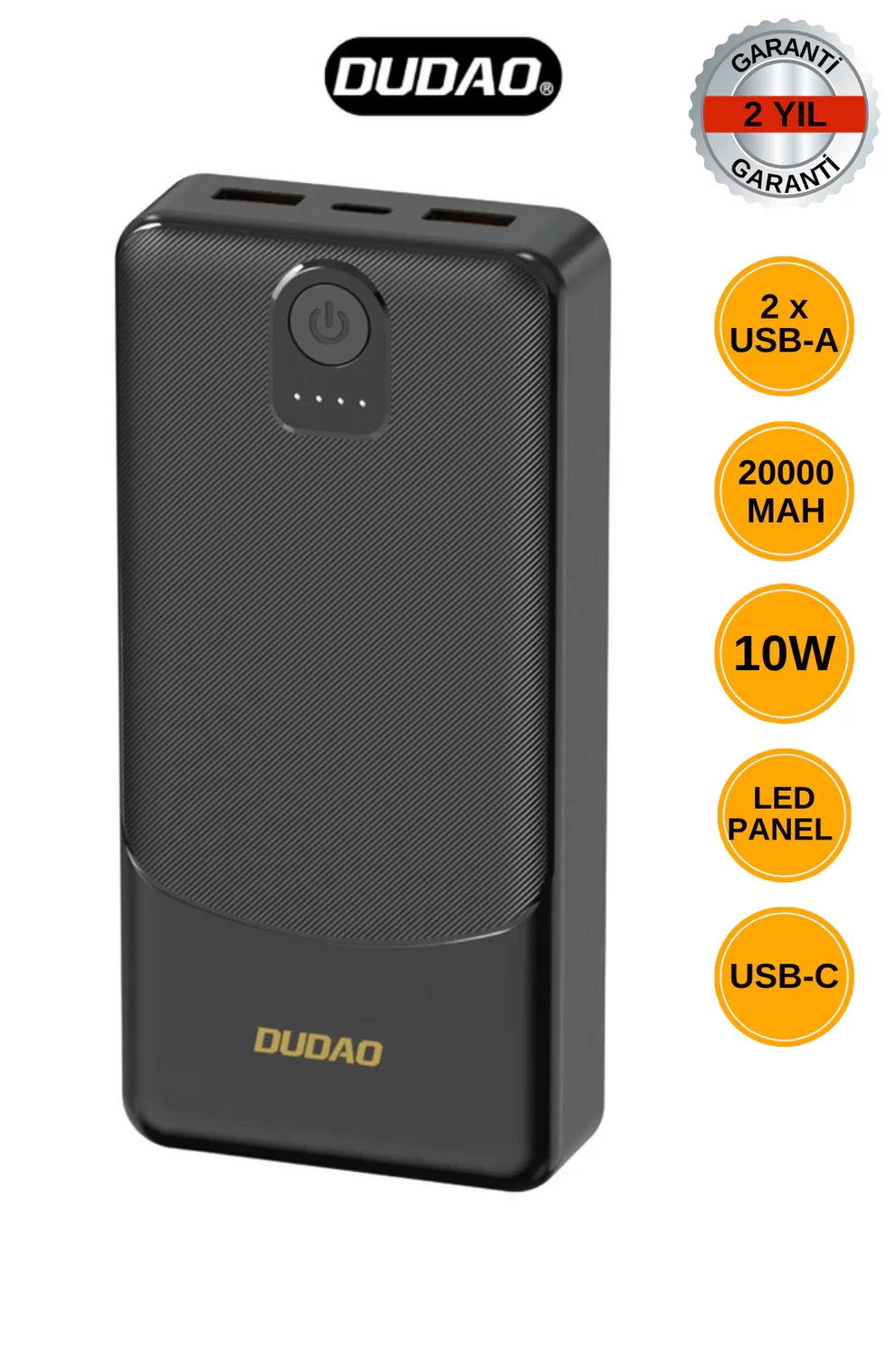 Powerbank Dudao K10Pro 2.4A 20000mAh 2 x USB-A - Siyah (4741)