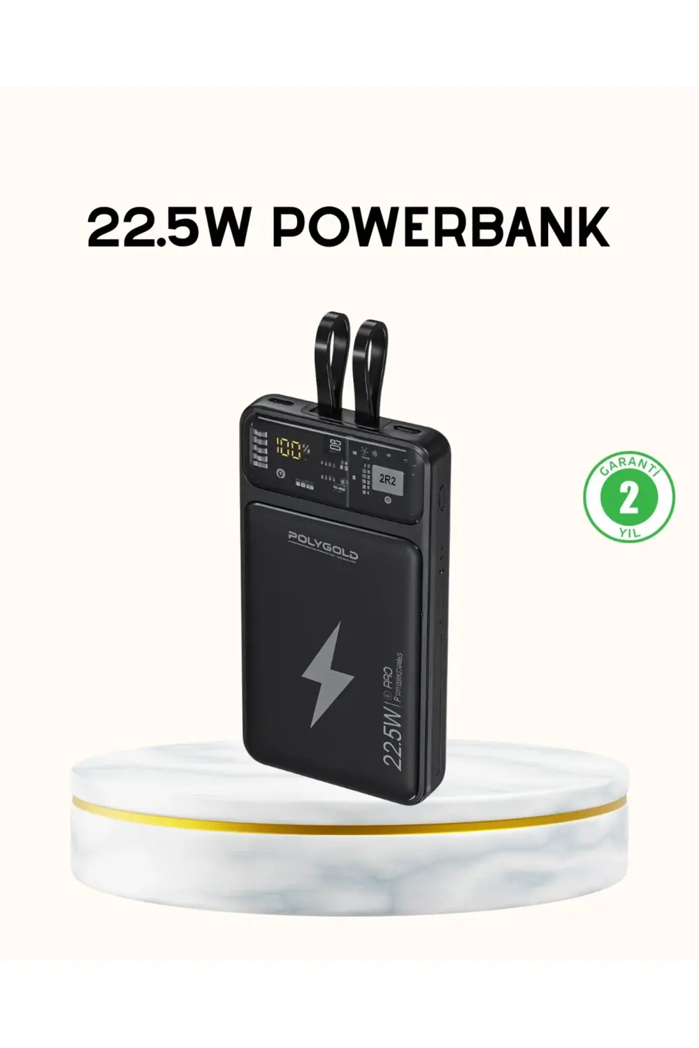 Powerbank Hızlı Şarj 10000 mAh Dahili Kablo