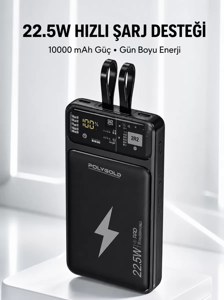 Powerbank Hızlı Şarj 10000 mAh Dahili Kablo Yeni Nesil