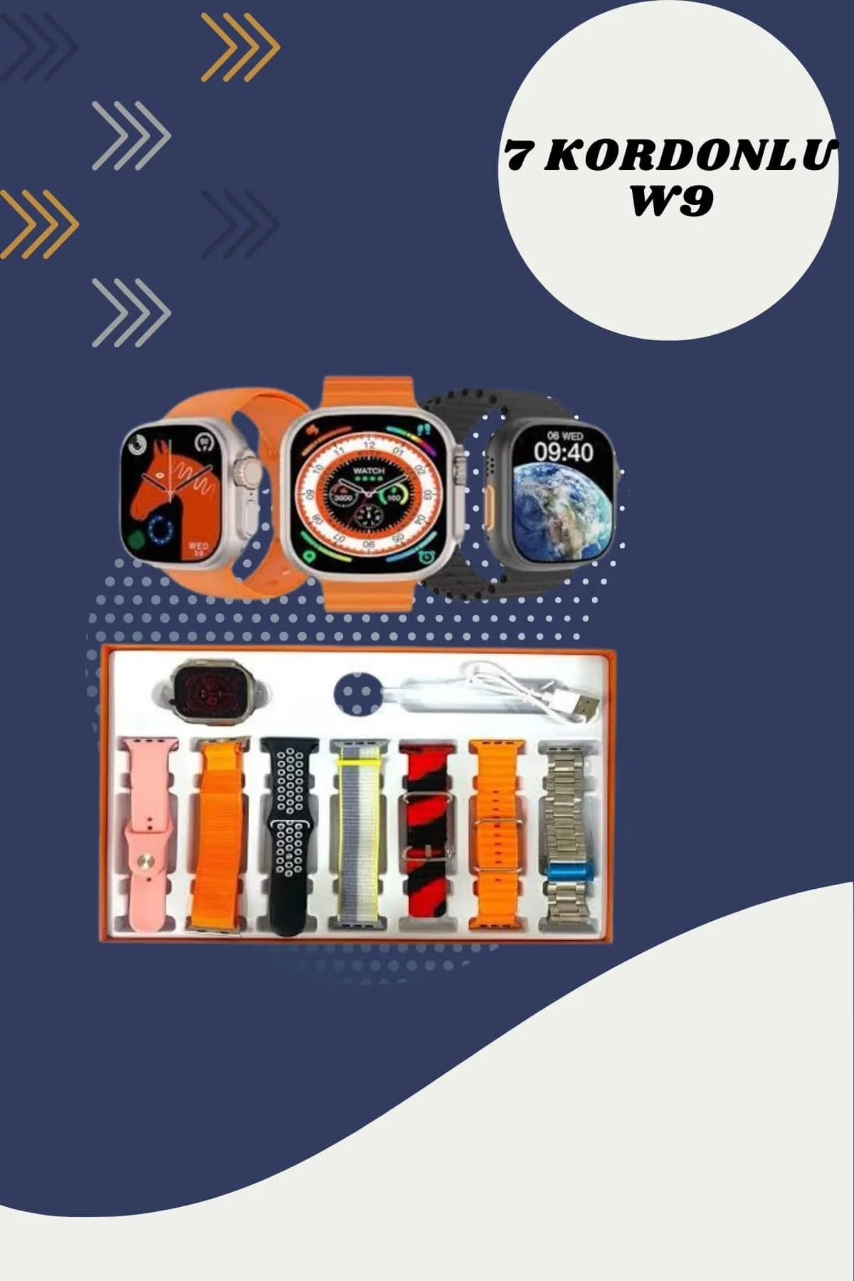 Powerbank Kulaklık ve 7 Kordonlu Akıllı Saat Çoklu Şarj Girişi Bl