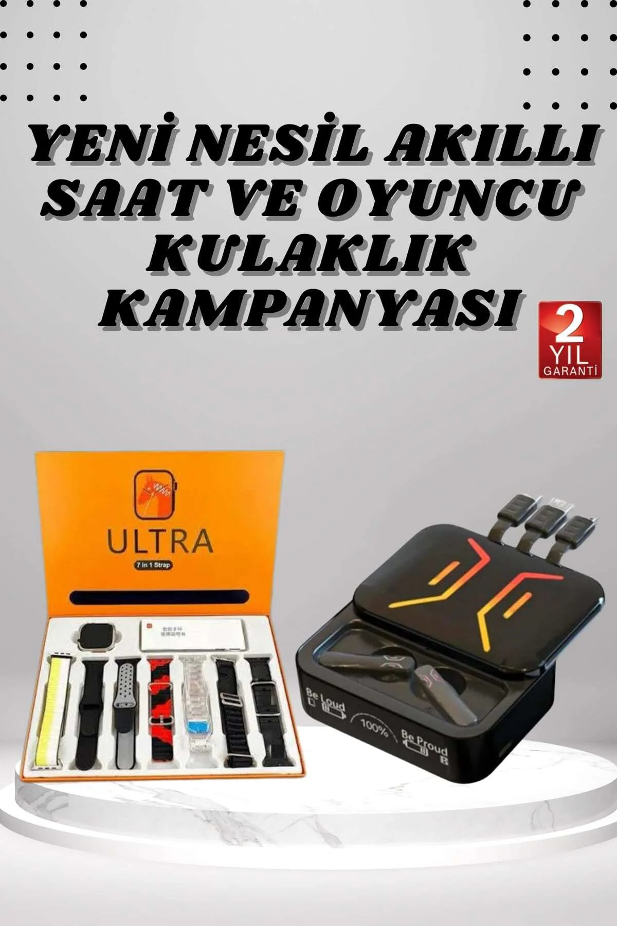 Powerbank Kulaklık ve 7 Kordonlu Akıllı Saat Çoklu Şarj Girişi Bl