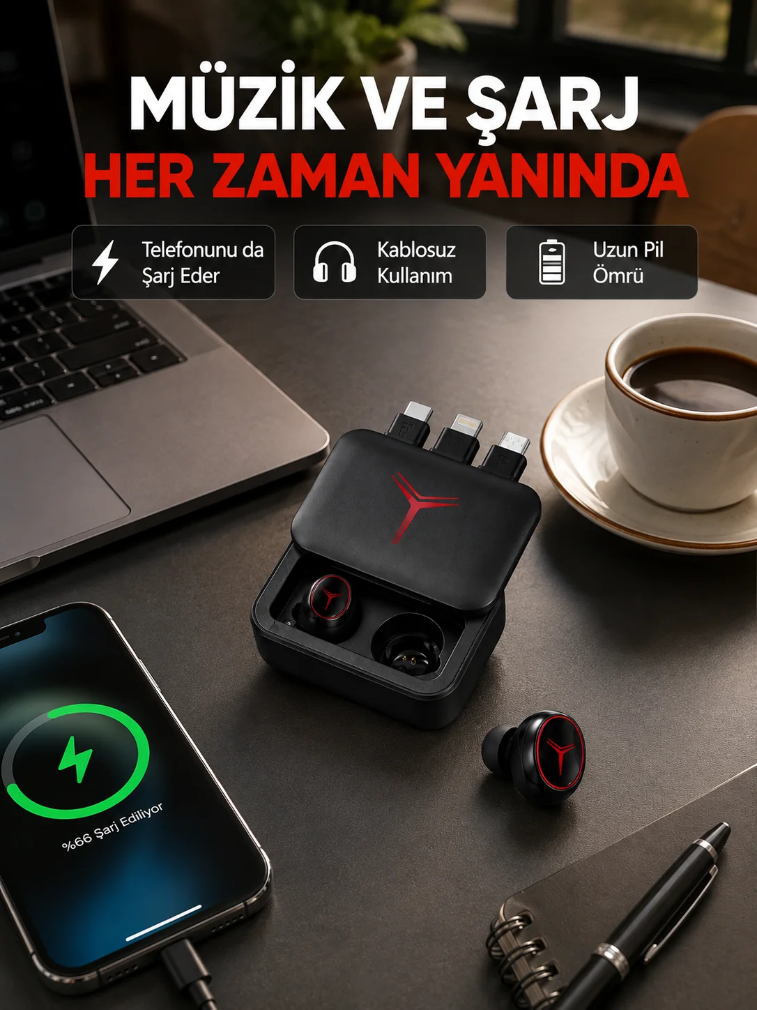 Powerbank Özellikli Bluetooth Kablosuz Kulaklık – Dokunmatik Kontrol, Uzun Pil Ömrü, Ergonomik Tasarım