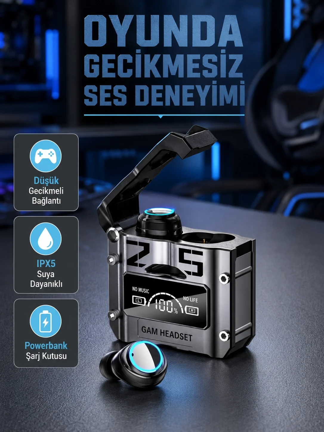 Powerbank Özellikli Bluetooth Kulaklık – Ergonomik, Suya Dayanıklı