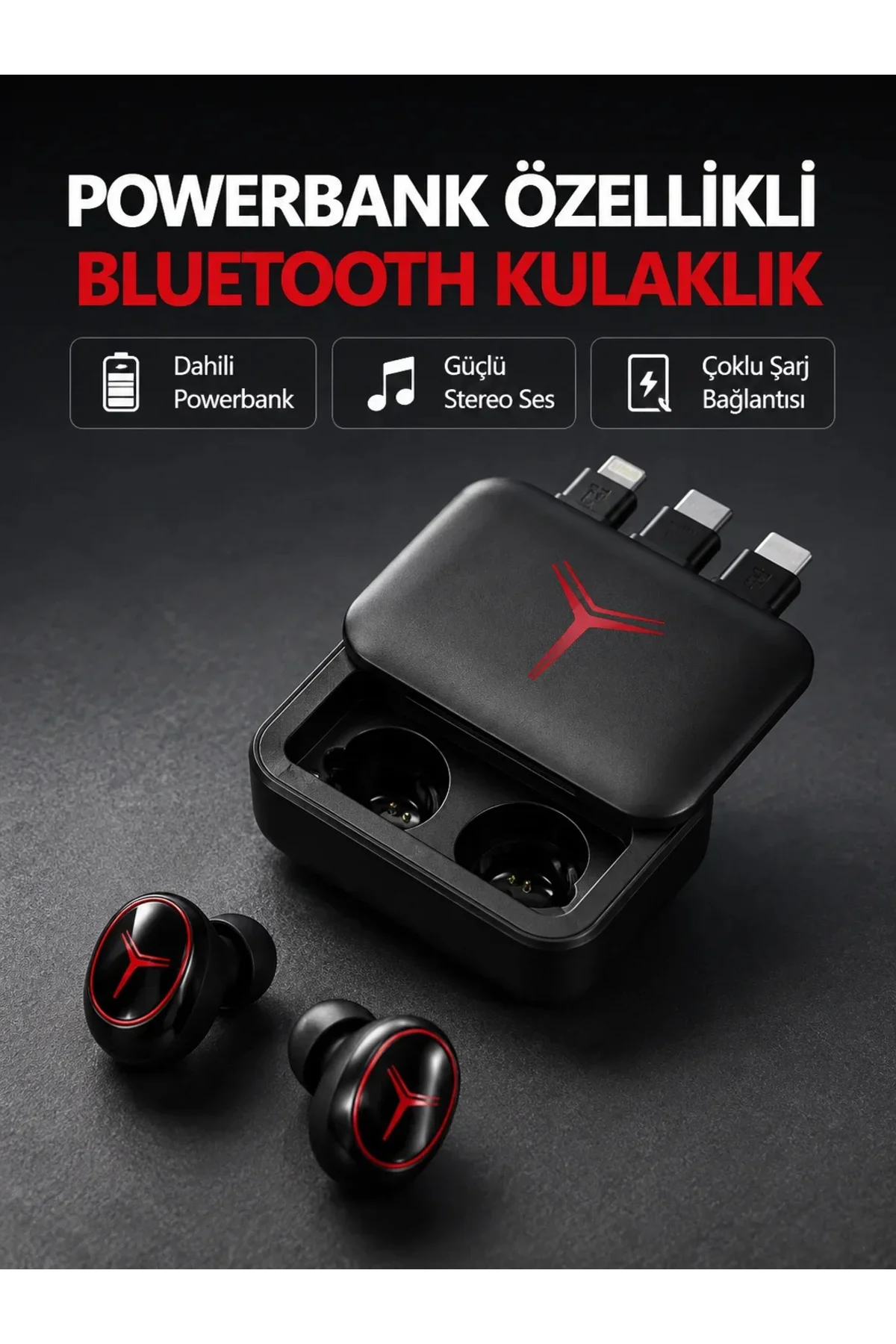 Powerbank Özellikli Bluetooth Kablosuz Kulaklık – Dokunmatik Kontrol, Uzun Pil Ömrü, Ergonomik Tasar Powerbank Özellikli Bluetooth Kablosuz Kulaklık – Dokunmatik Kontrol, Uzun Pil Ömrü, Ergonomik Tasar