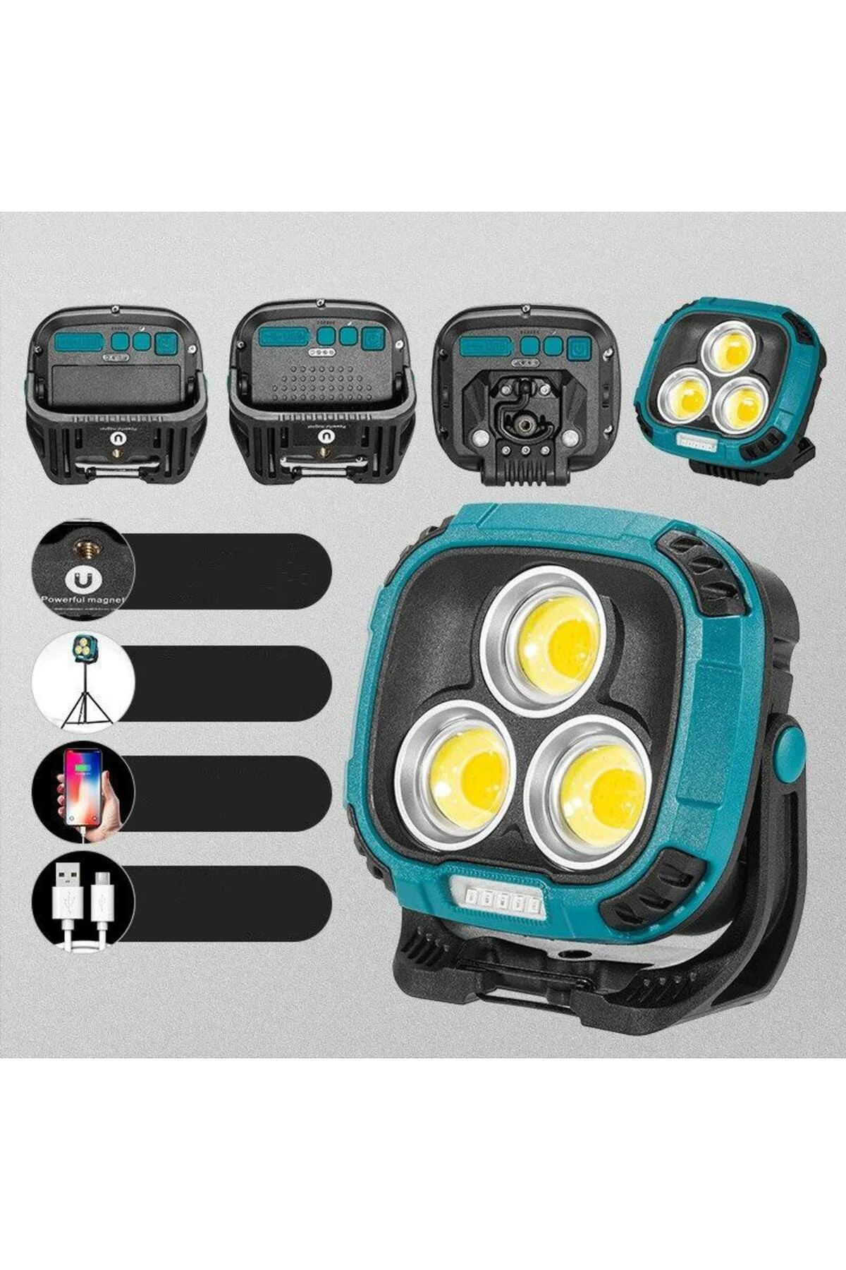 Powerbank Özellikli Şarjlı 30W Çalışma Lambası | 3 COB LED’li, 3 Renk Modlu (4000K-7000K) Powerbank Özellikli Şarjlı 30W Çalışma Lambası | 3 COB LED’li, 3 Renk Modlu (4000K-7000K)