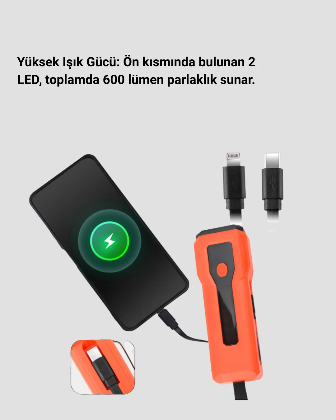 Powerbank Özellikli Bisiklet Işığı Dijital Göstergeli Led