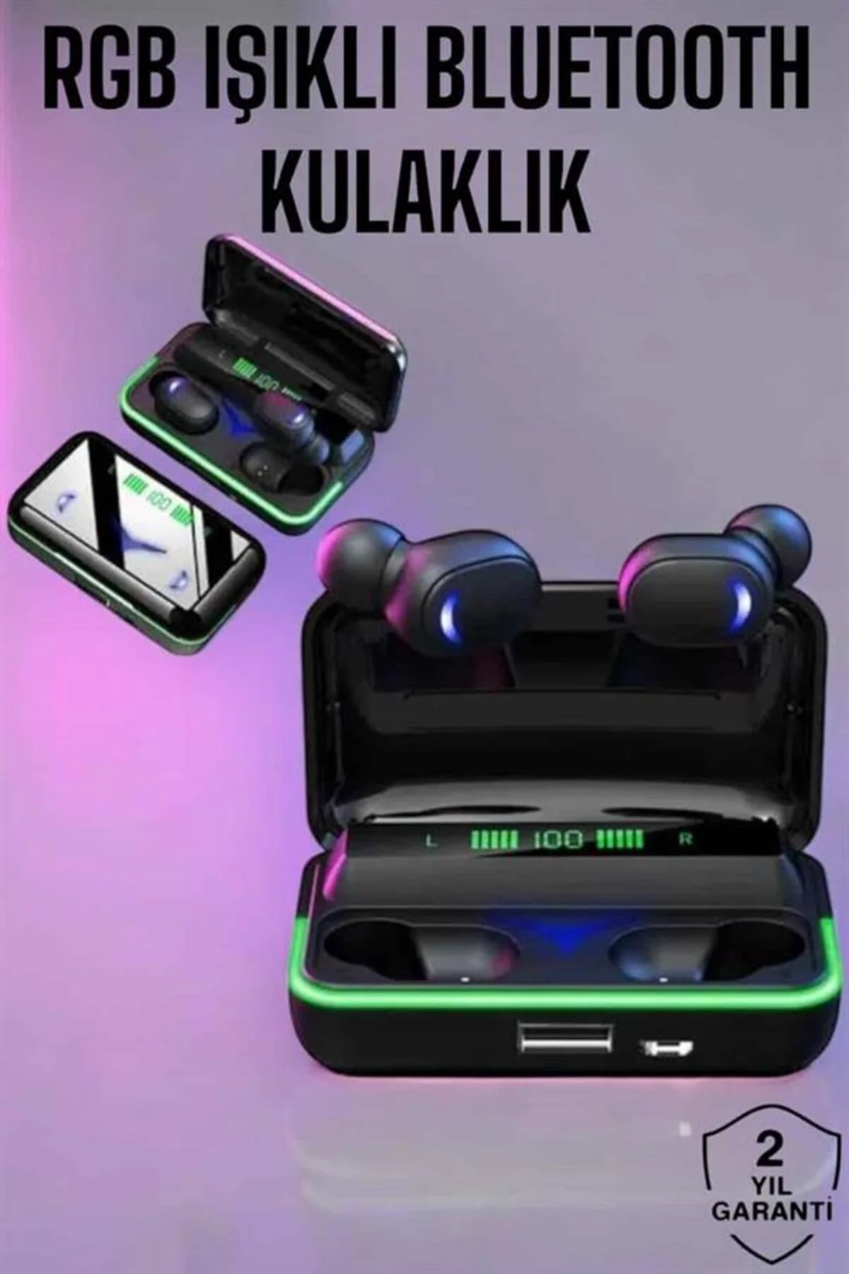 Powerbank Özellikli Kablosuz Bluetooth Kulaklık RGB Işıklı - Lisi