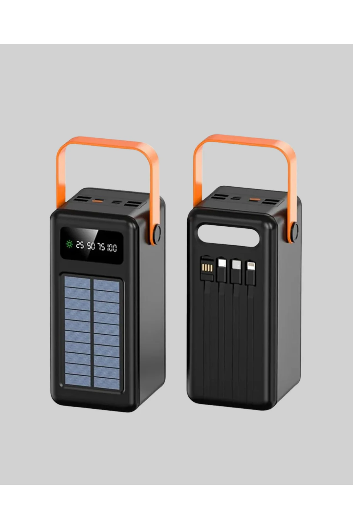 Powerbank Solar Fenerli Çoklu Kablolu Taşınabilir Şarj Aleti