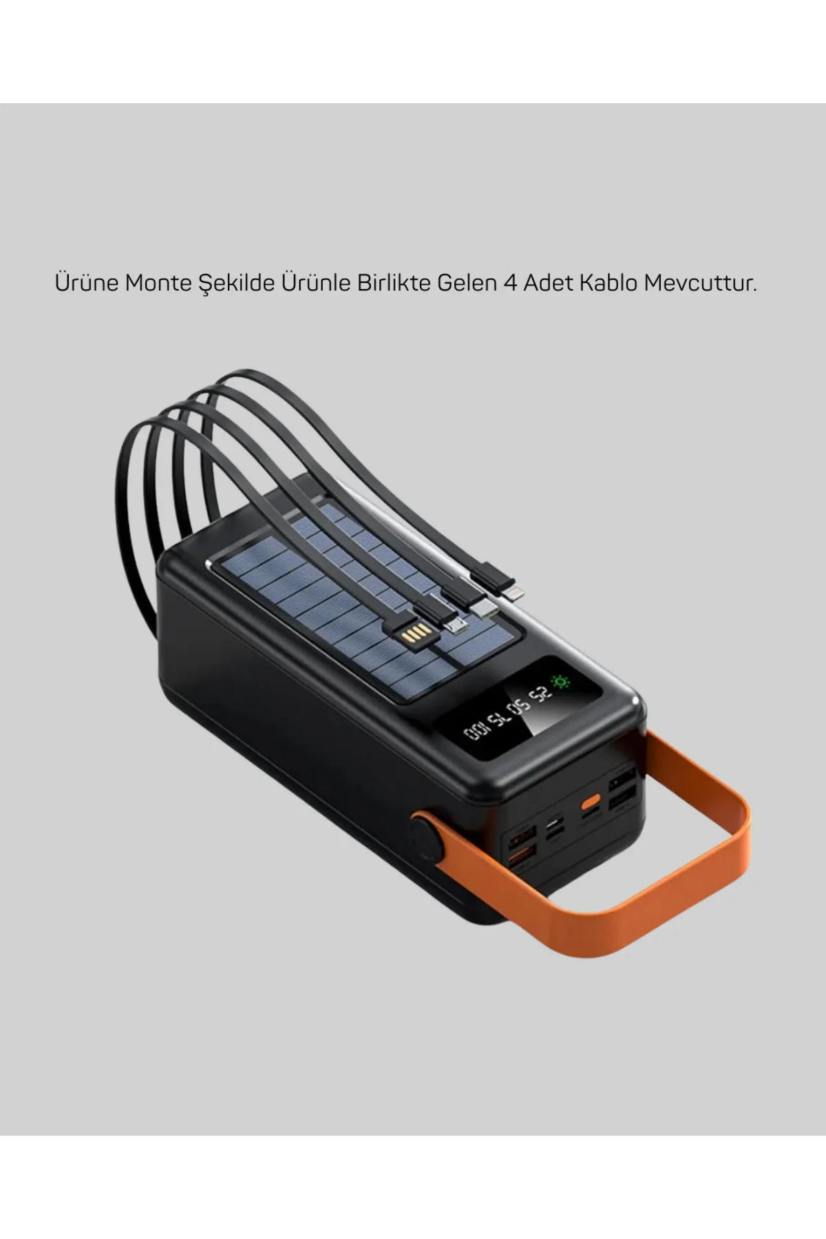 Powerbank Solar Fenerli Çoklu Kablolu Taşınabilir Şarj Aleti