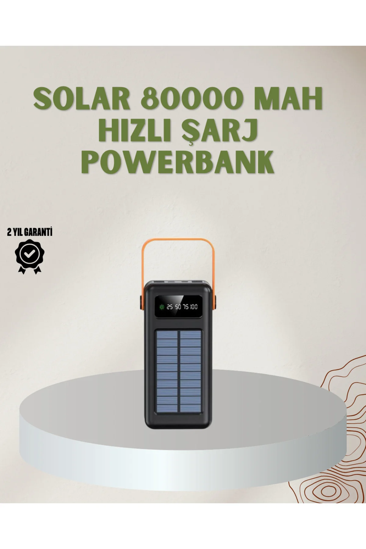 Powerbank Solar Fenerli Çoklu Kablolu Taşınabilir Şarj Aleti