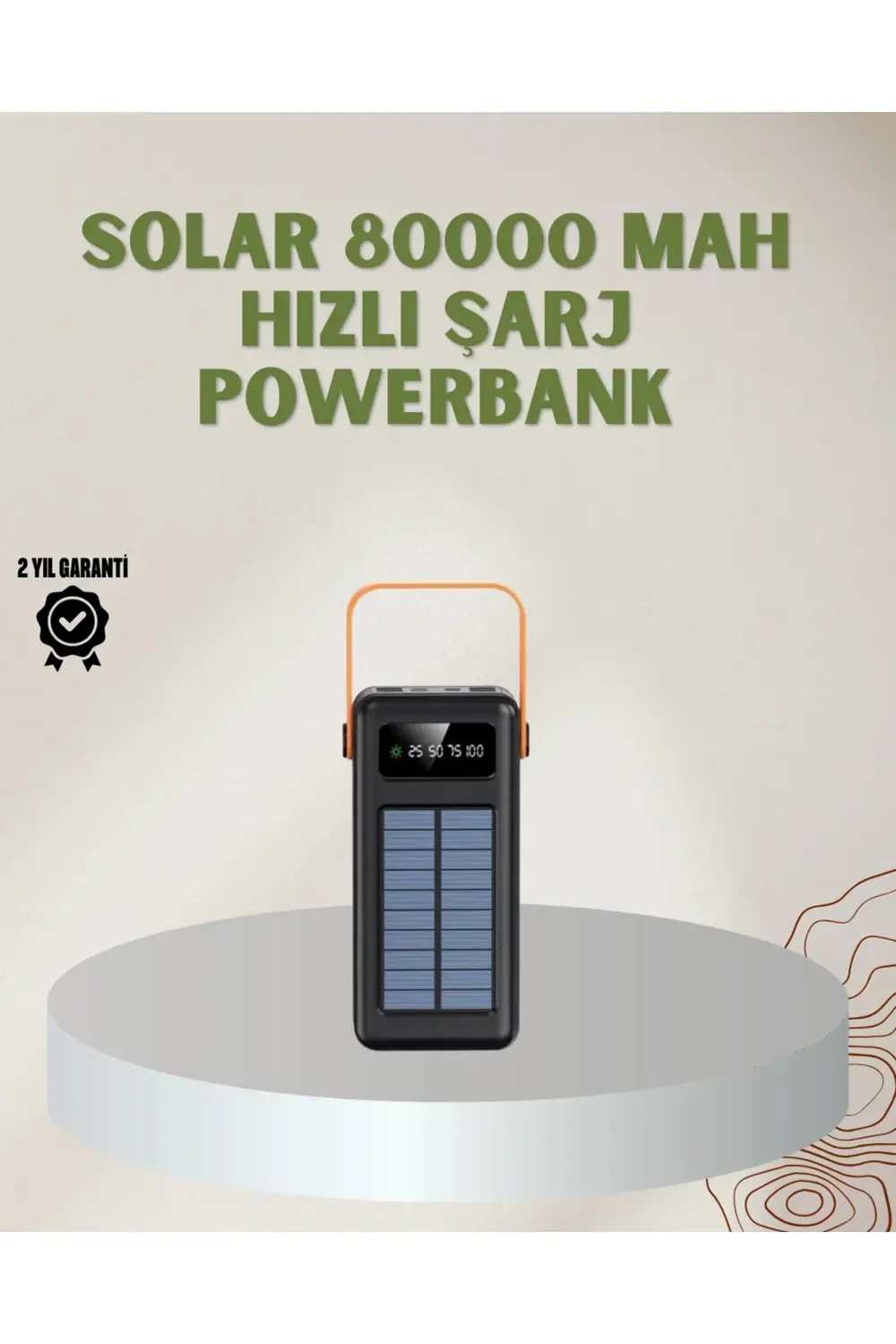 Powerbank Solar Fenerli Çoklu Kablolu Taşınabilir Şarj Aleti