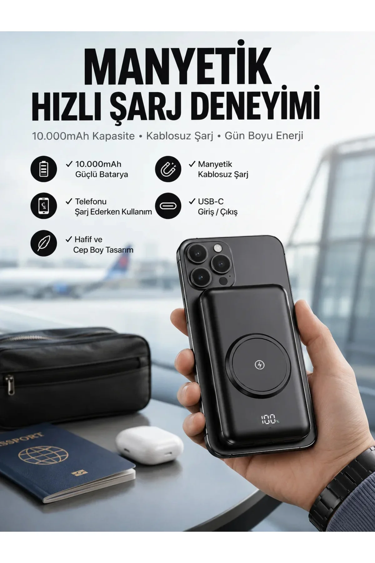 Powerbank Taşınabilir 10.000 Mah Hızlı Şarj Dijital Göstergeli Powerbank Taşınabilir 10.000 Mah Hızlı Şarj Dijital Göstergeli