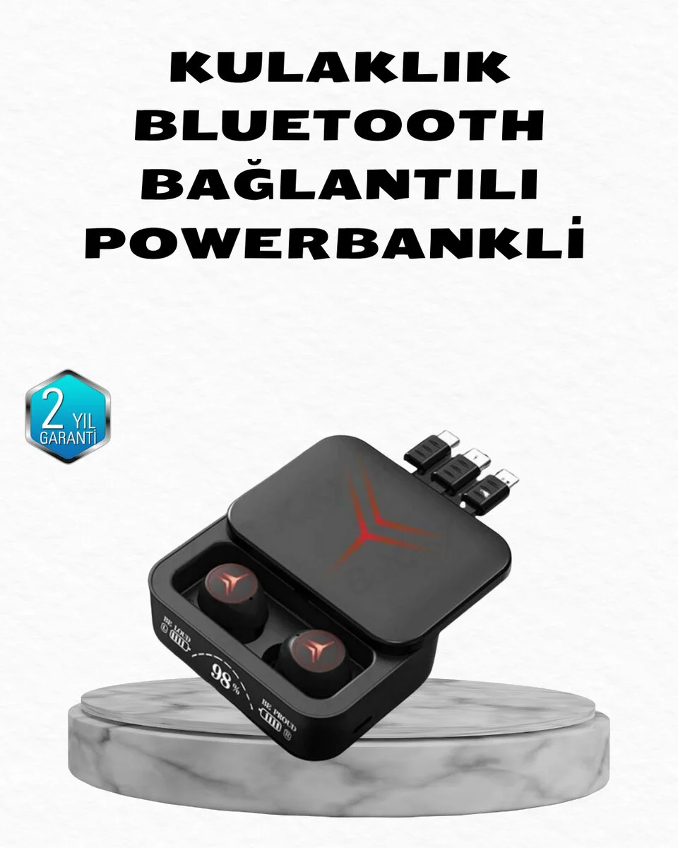 Powerbank'lı Bluetooth Kablosuz Kulaklık - Dokunmatik Kontrol, Uzun Pil Ömrü ve Ergonomik Tasarım