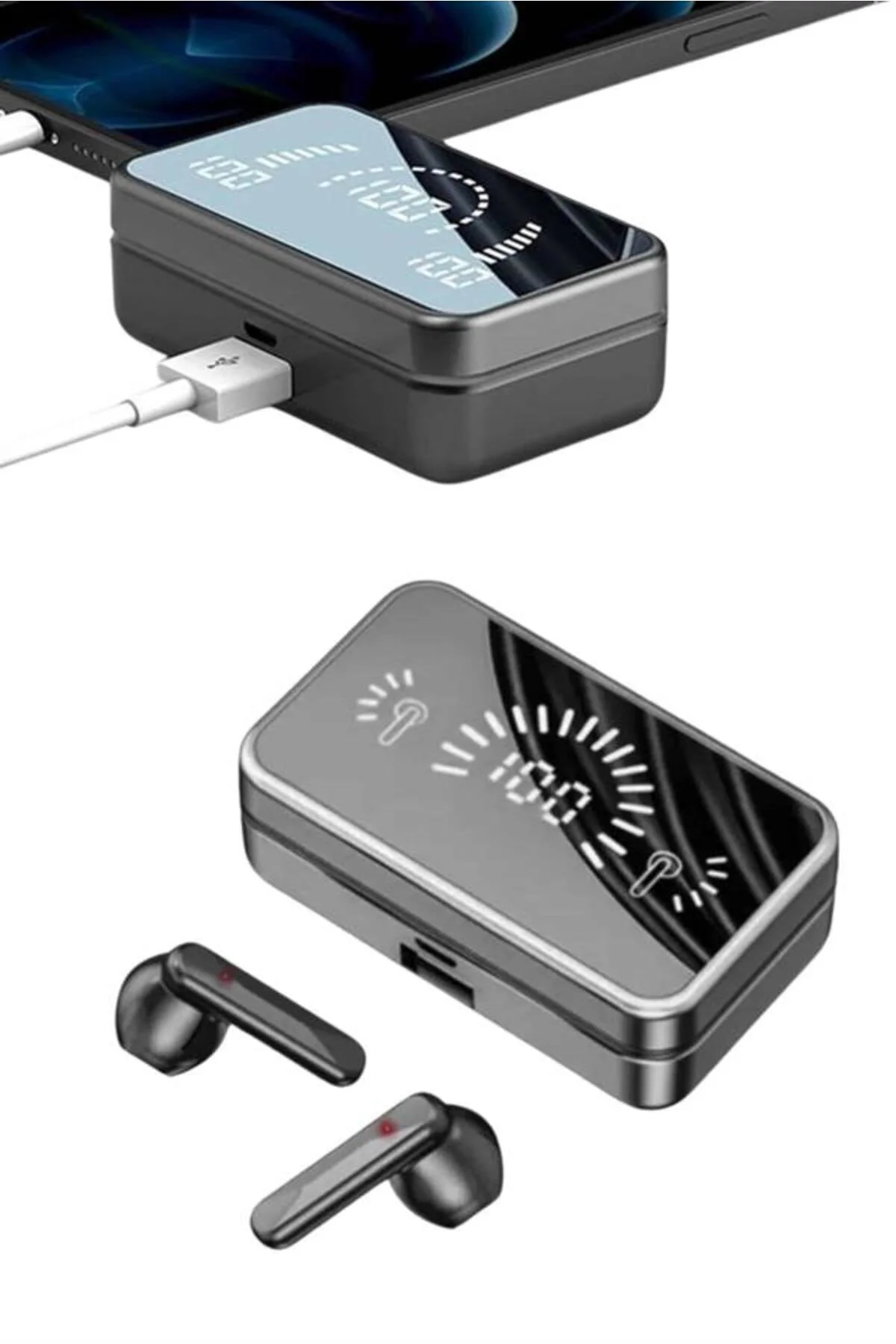 Powerbankli Bluetooth Kulaklık Yüksek Ses Aynalı Çift Dijital Gös