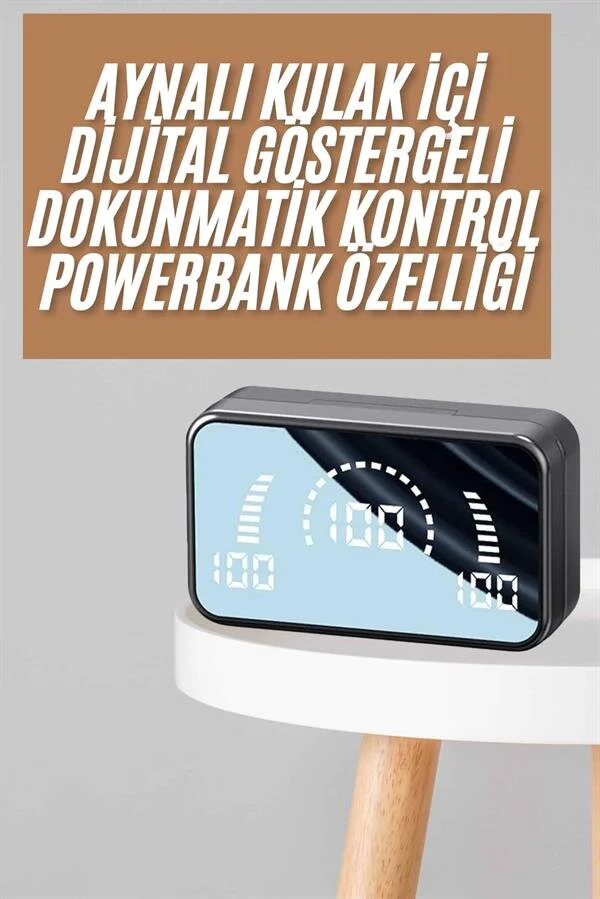 Powerbanklı Bluetooth Kulaklık Aynalı Ekranlı Çift Dijital Gösterge – Uzun Süreli Ses Deneyimi