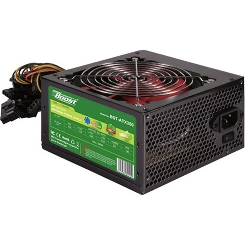 PowerBoost BST-ATX350R 350w, PPFC 12cm Kırmızı Fanlı ATX PSU (Ret