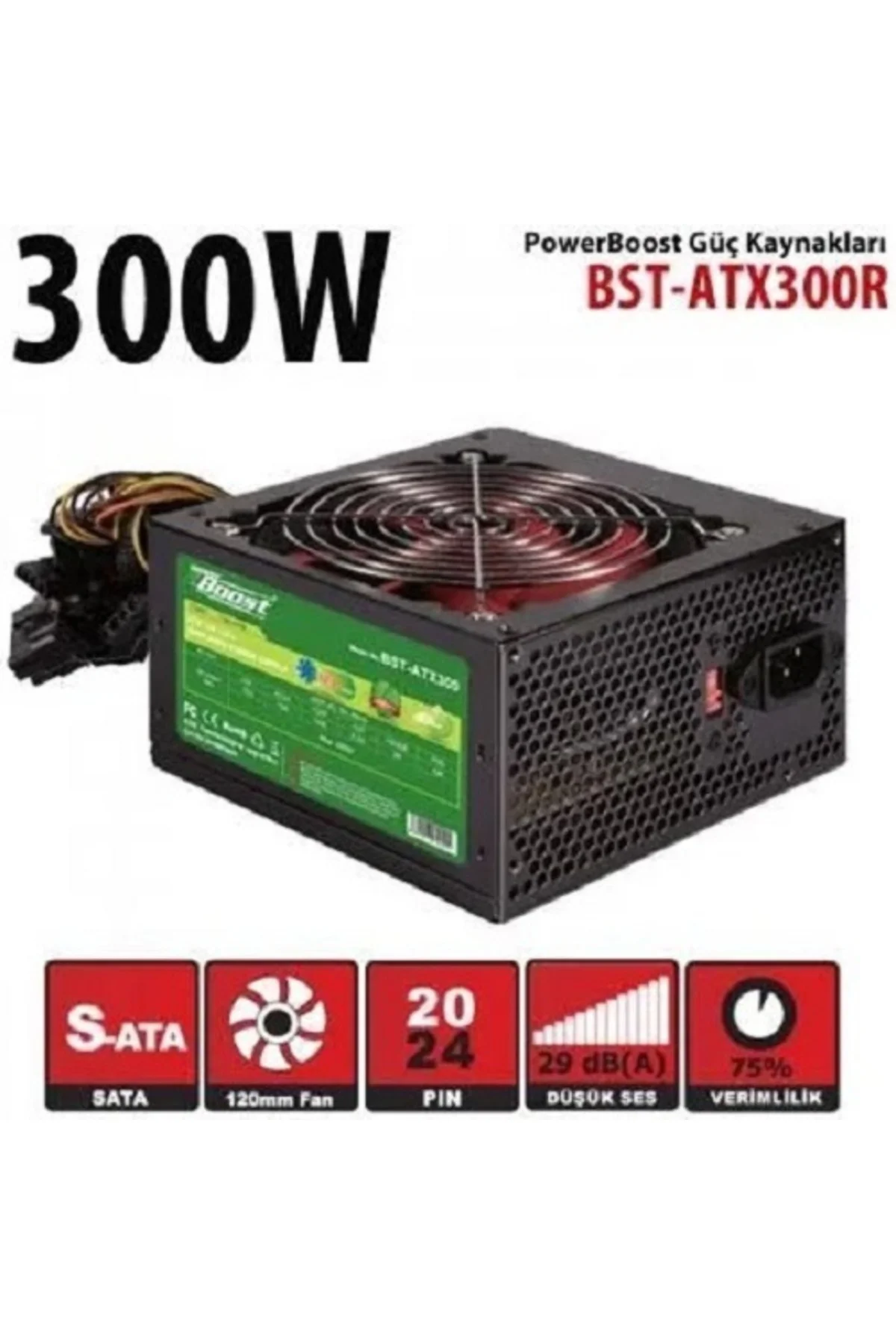 POWERBOOST BST-ATX300R 300W 12 Cm Kırmızı Fan Atx PSU RETAIL BOX (KUTULU)