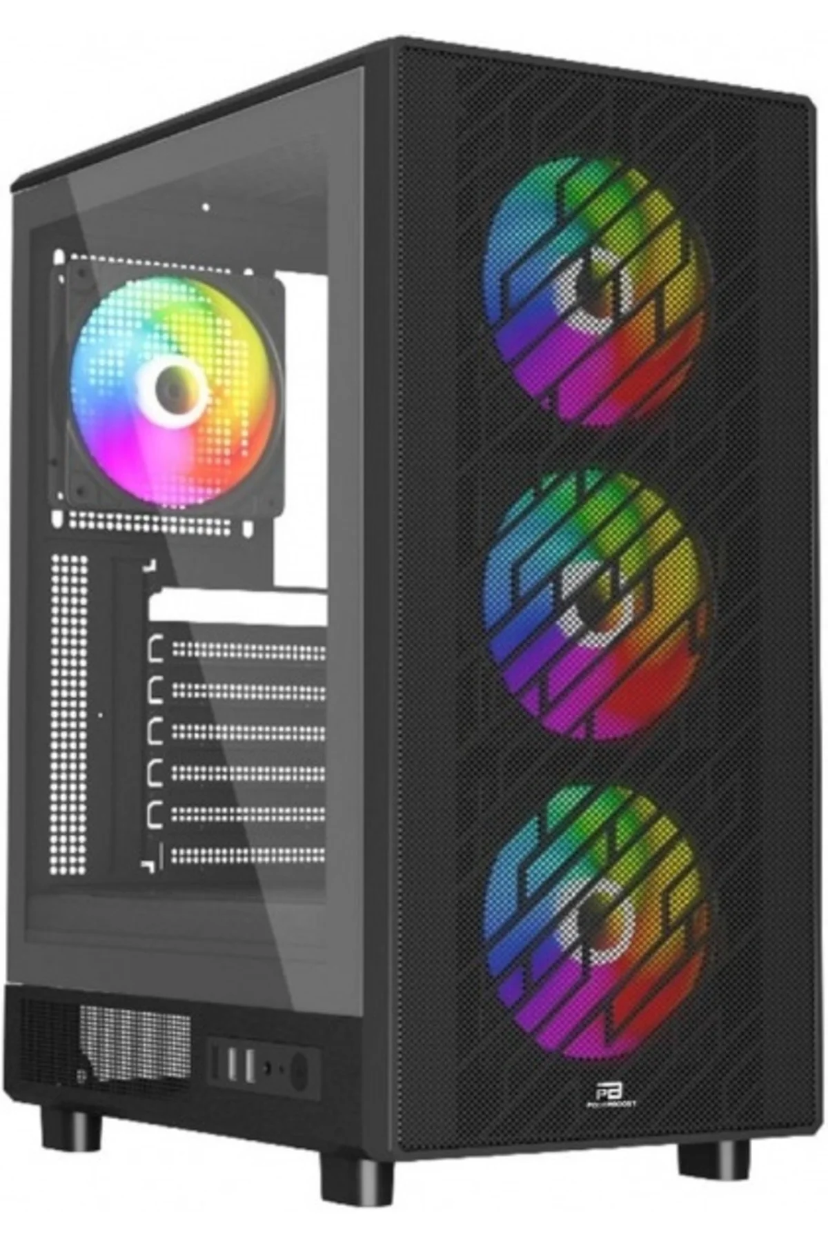 POWERBOOST PB-A700B 750W 80 + BRONZE MESH ÖN PANEL 4XRAINBOW FAN+USB3.0 GAMING ATX KASA SIYAH