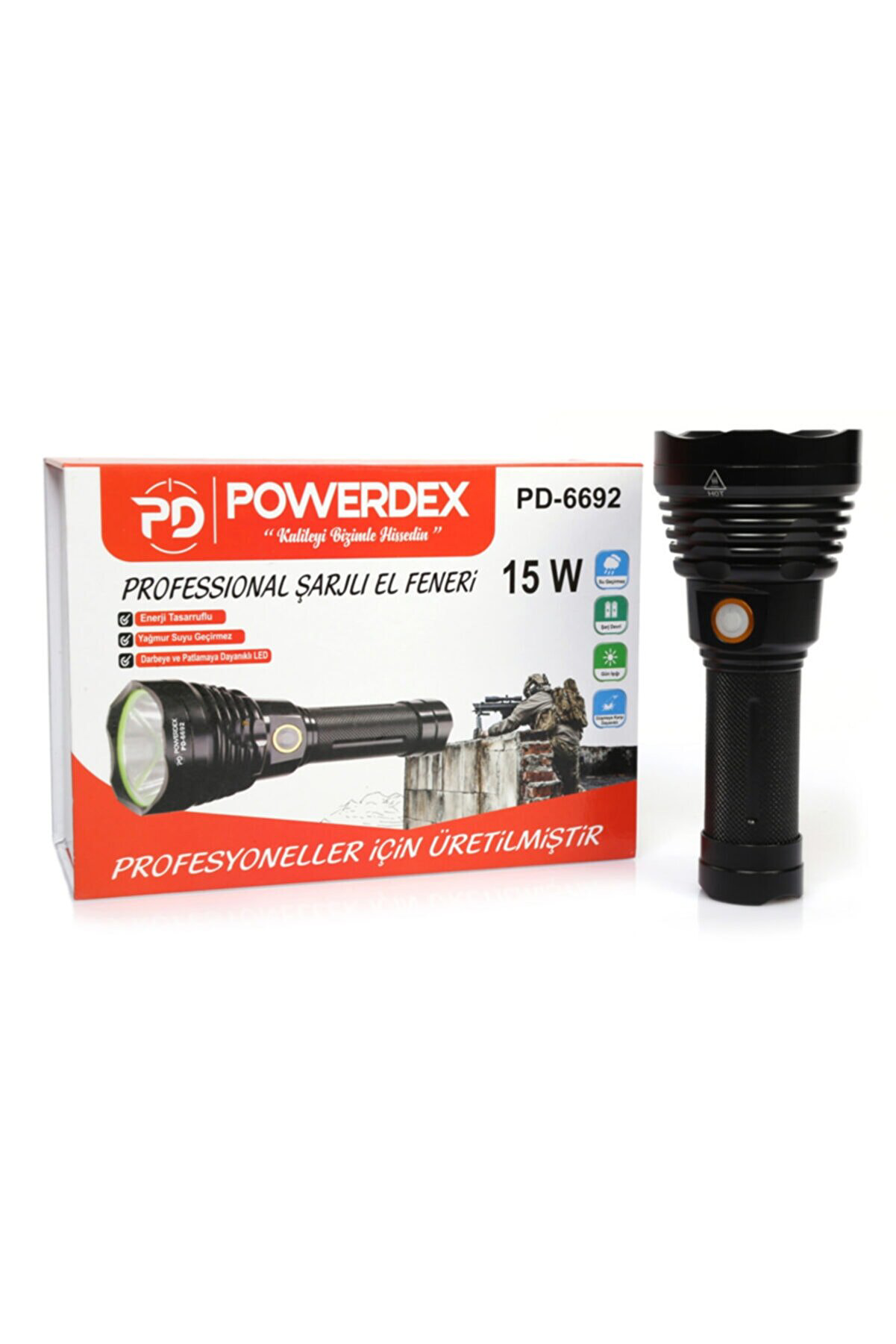 Powerdex Pd-6692 15 Watt 1000 Lümen Profesyonel Şarjlı El Feneri 