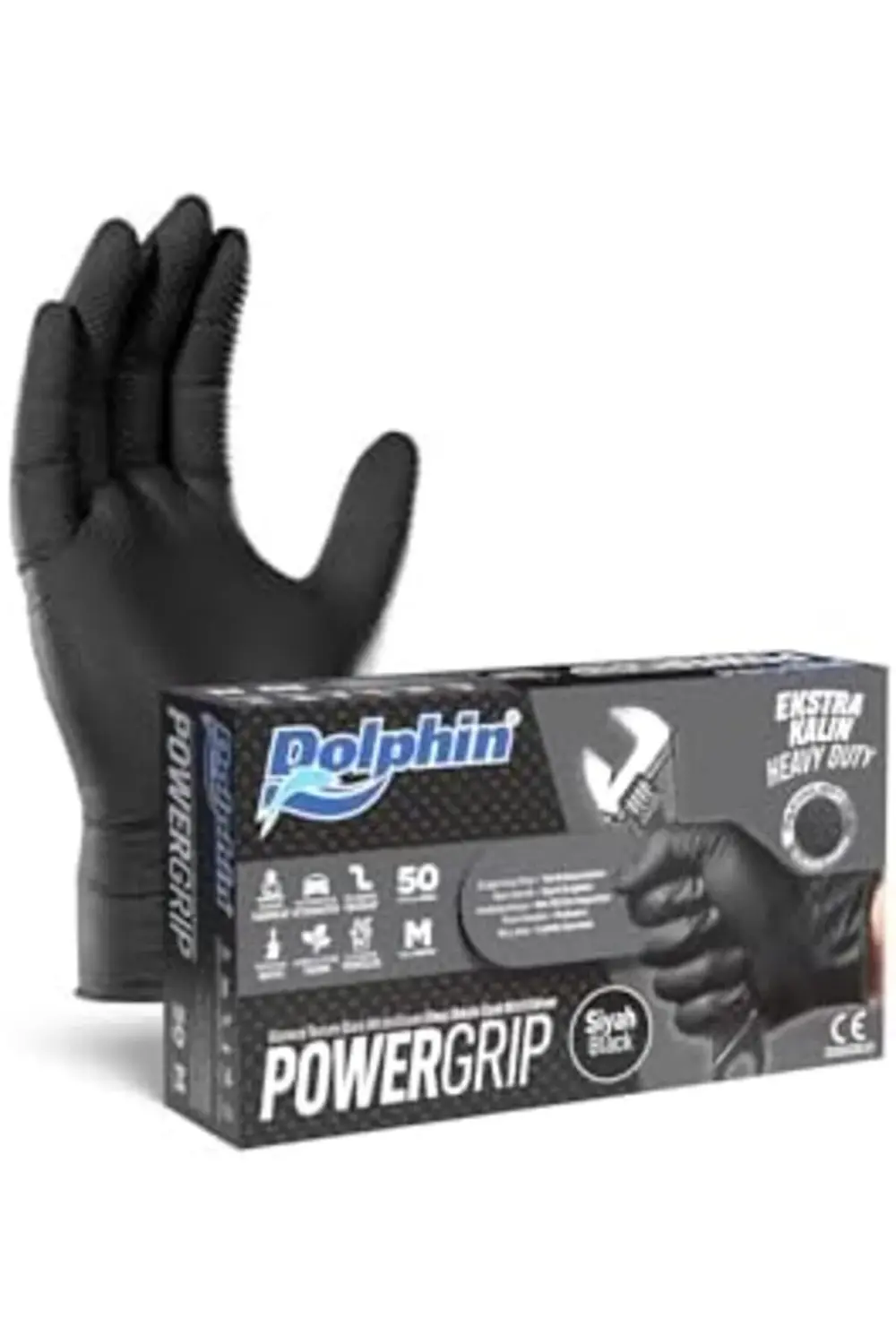 PowerGrip Ekstra Kalın Siyah Nitril Eldiven Dokulu M 50 Adet 1185