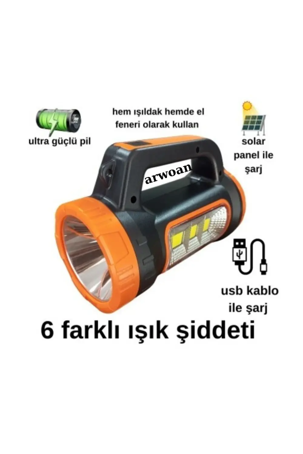 POWERMASTER MH-818A ÇOK FONKSİYONLU ŞARJLI IŞILDAK EL FENERİ 3W+1