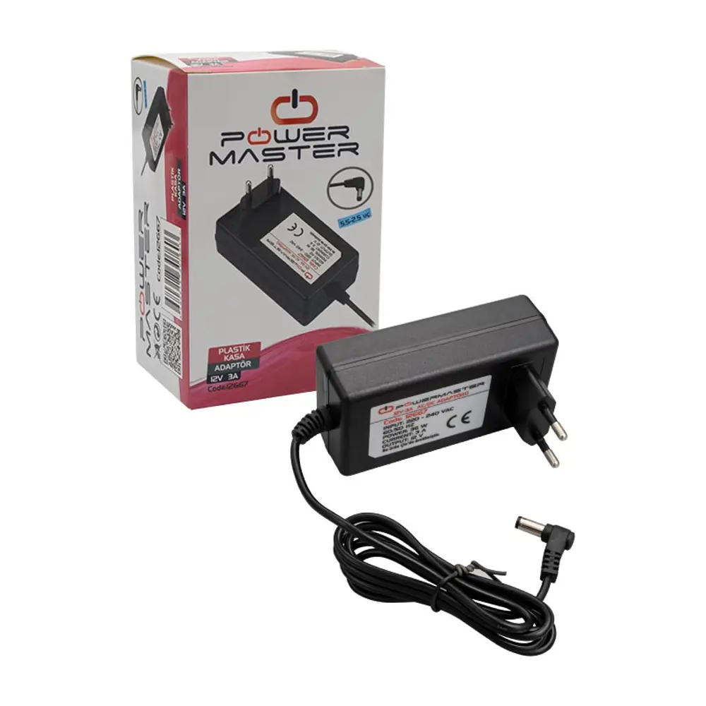 POWERMASTER PM-12667 12 VOLT - 3 AMPER 5.5*2.5 MM UÇLU PLASTİK KA