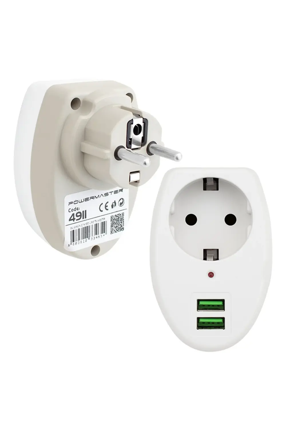 POWERMASTER PM-4911 2 USBLİ TEKLİ TERMAL AKIM KORUMALI PRİZ (10A-