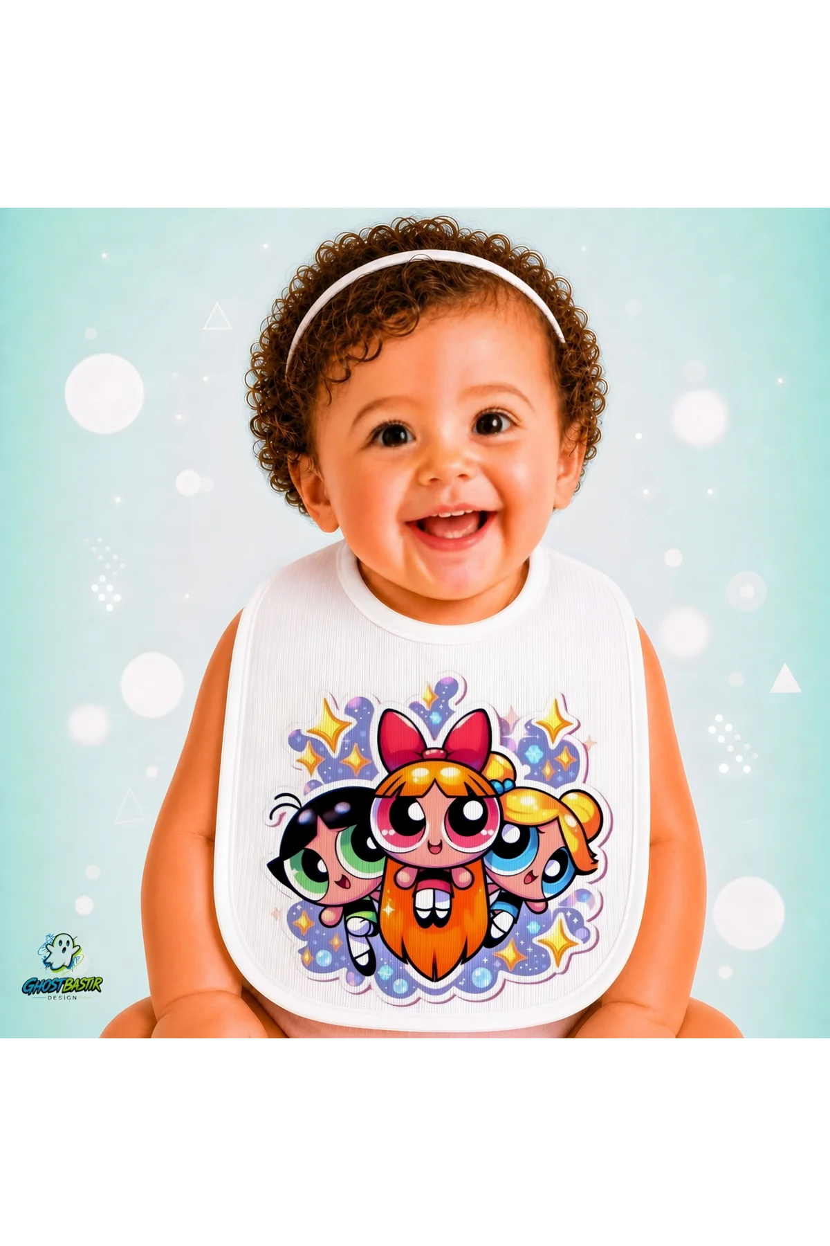 Powerpuff Girls Keten Bebek Mama Önlüğü – Yumuşak, Emici, Yıkanabilir, Özel Tasarım P164