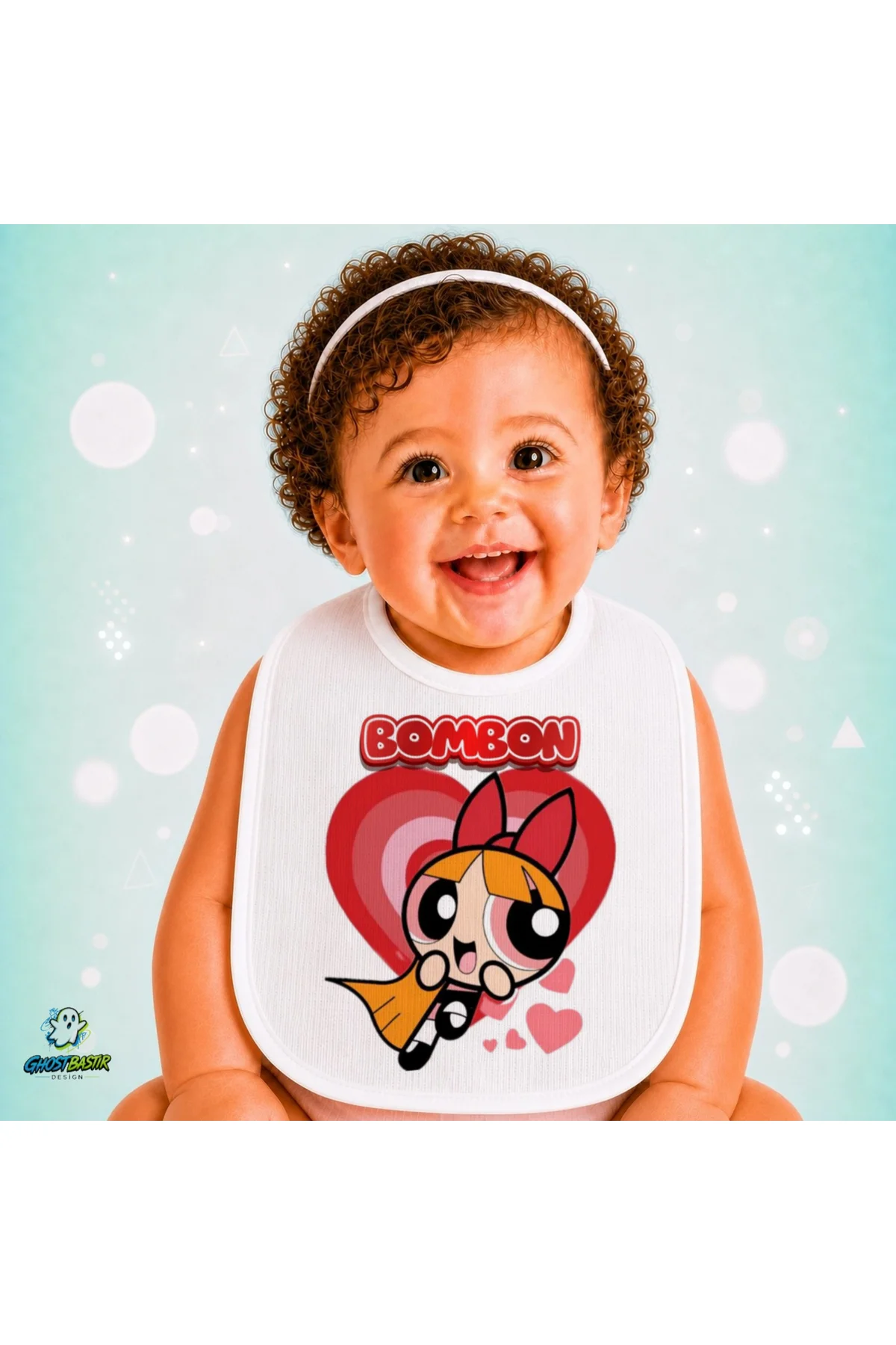Powerpuff Girls Keten Bebek Mama Önlüğü – Yumuşak, Emici, Yıkanabilir, Özel Tasarım P166
