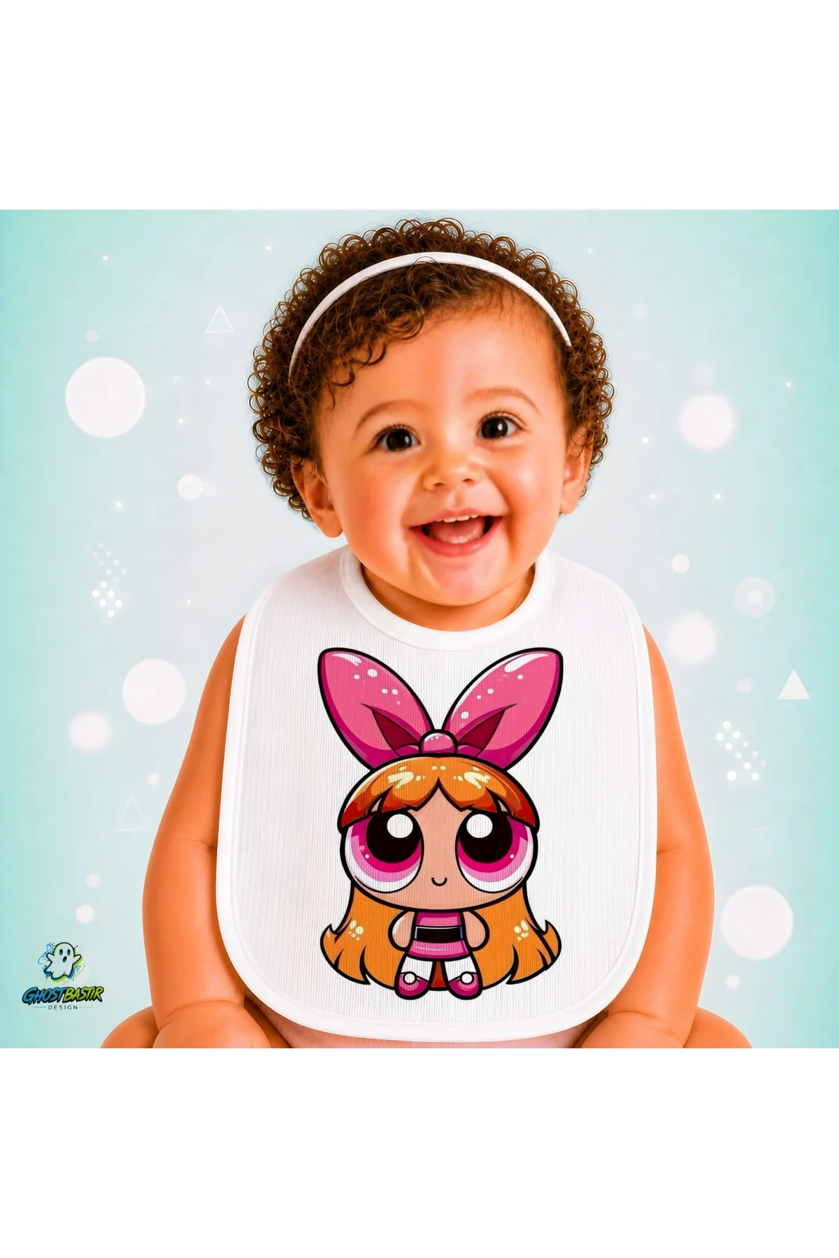 Powerpuff Girls Keten Bebek Mama Önlüğü – Yumuşak, Emici, Yıkanabilir, Özel Tasarım P165