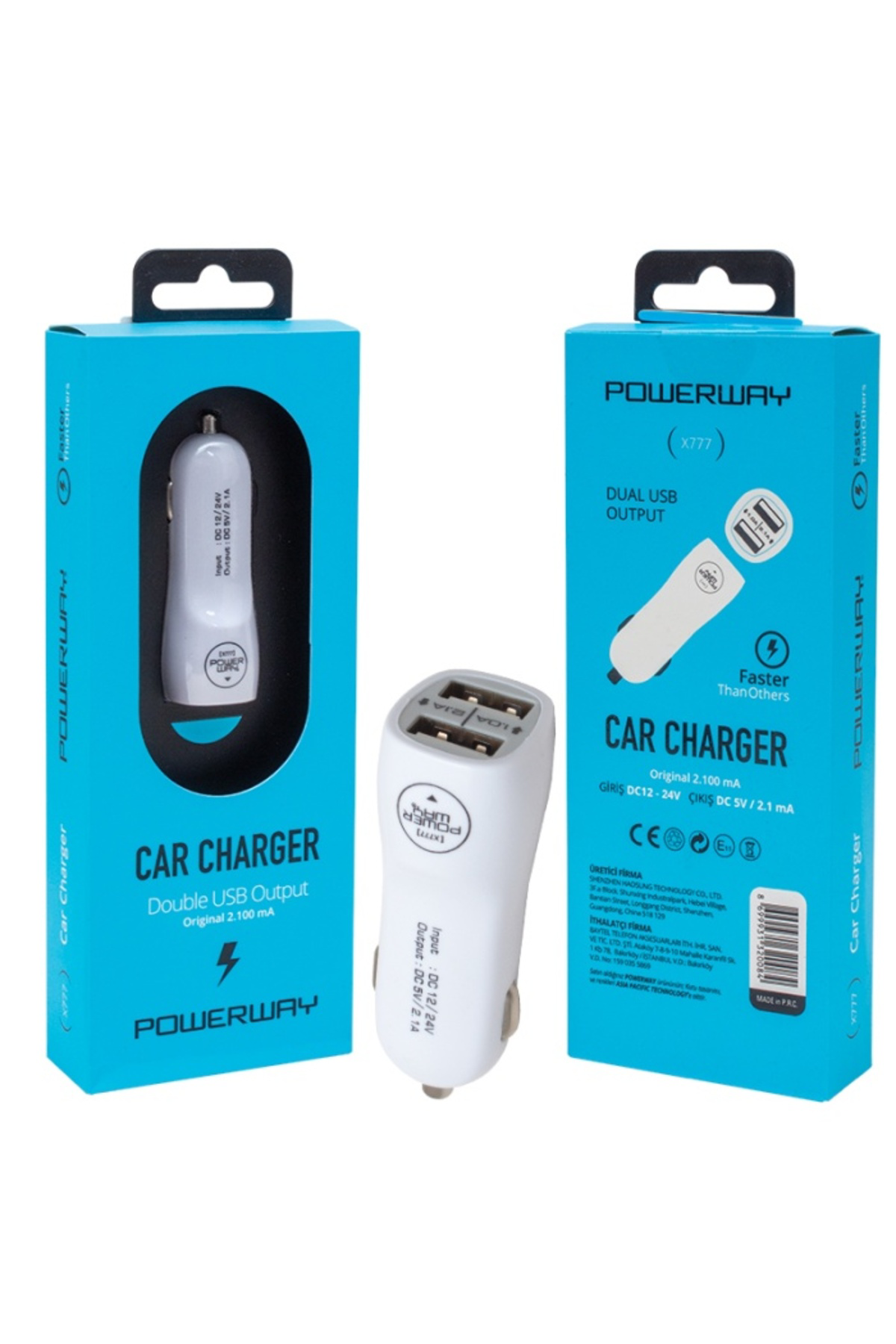 Powerway X-777 Çi?ft Usbli? 2.1 Amper Çakmaklik Araç Şarj Ci?hazi