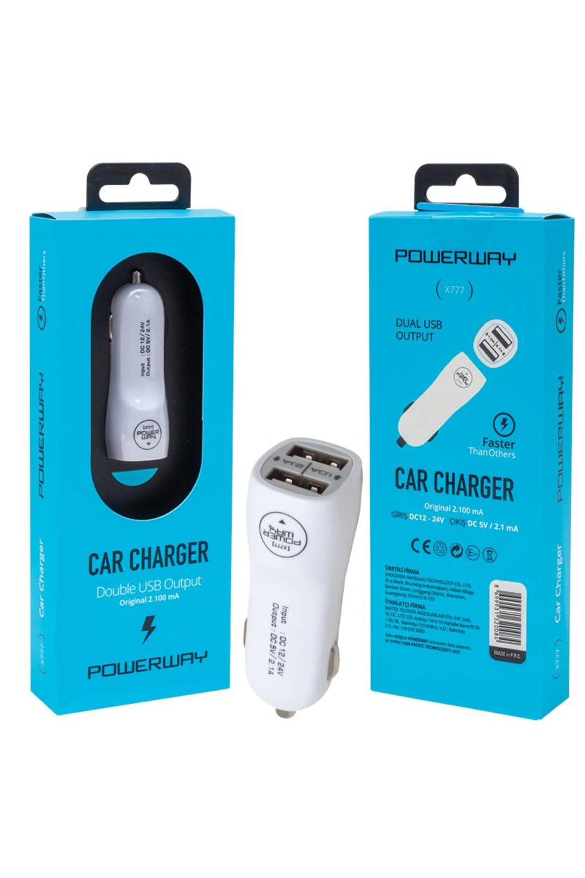 POWERWAY X-777 ÇİFT USBLİ 3.1 AMPER ÇAKMAKLIK ARAÇ ŞARJ CİHAZI 3100MA