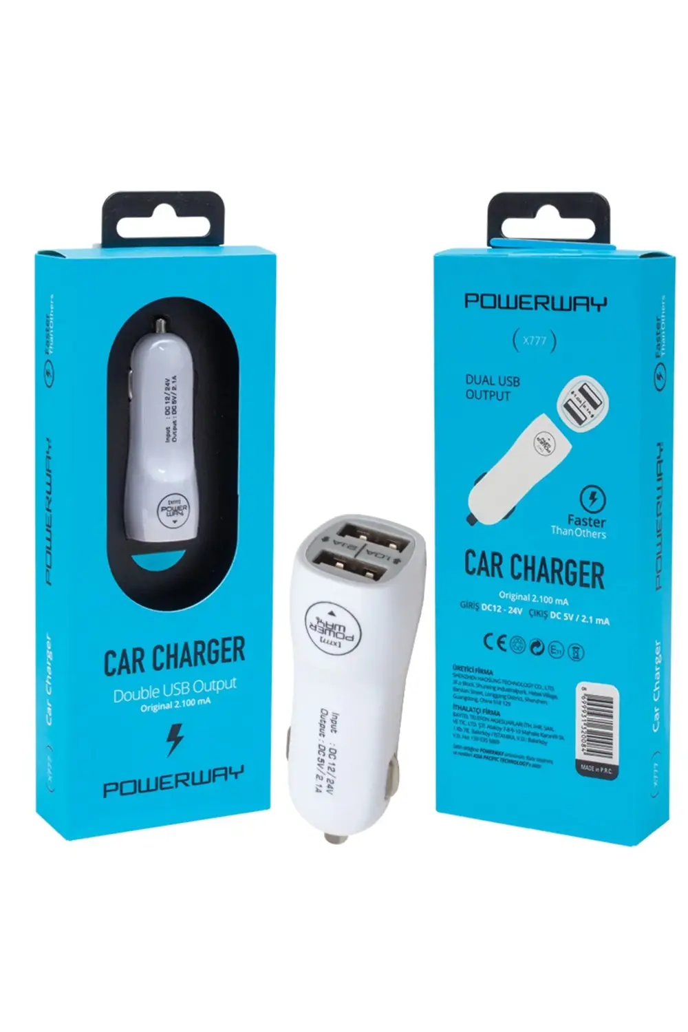 POWERWAY X-777 ÇİFT USBLİ 2.1 AMPER ÇAKMAKLIK ARAÇ ŞARJ CİHAZI