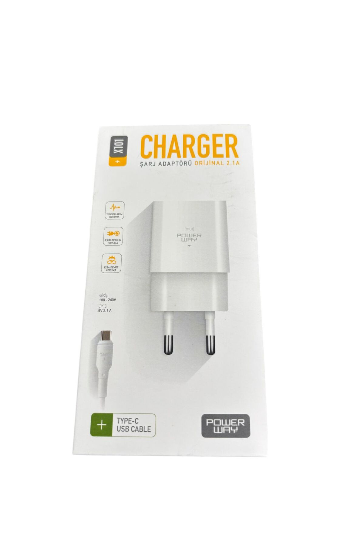 Powerway X101 5 Volt 2.1A Type C Şarj Aleti- Type C Kablo Powerway X101 5 Volt 2.1A Type C Şarj Aleti- Type C Kablo