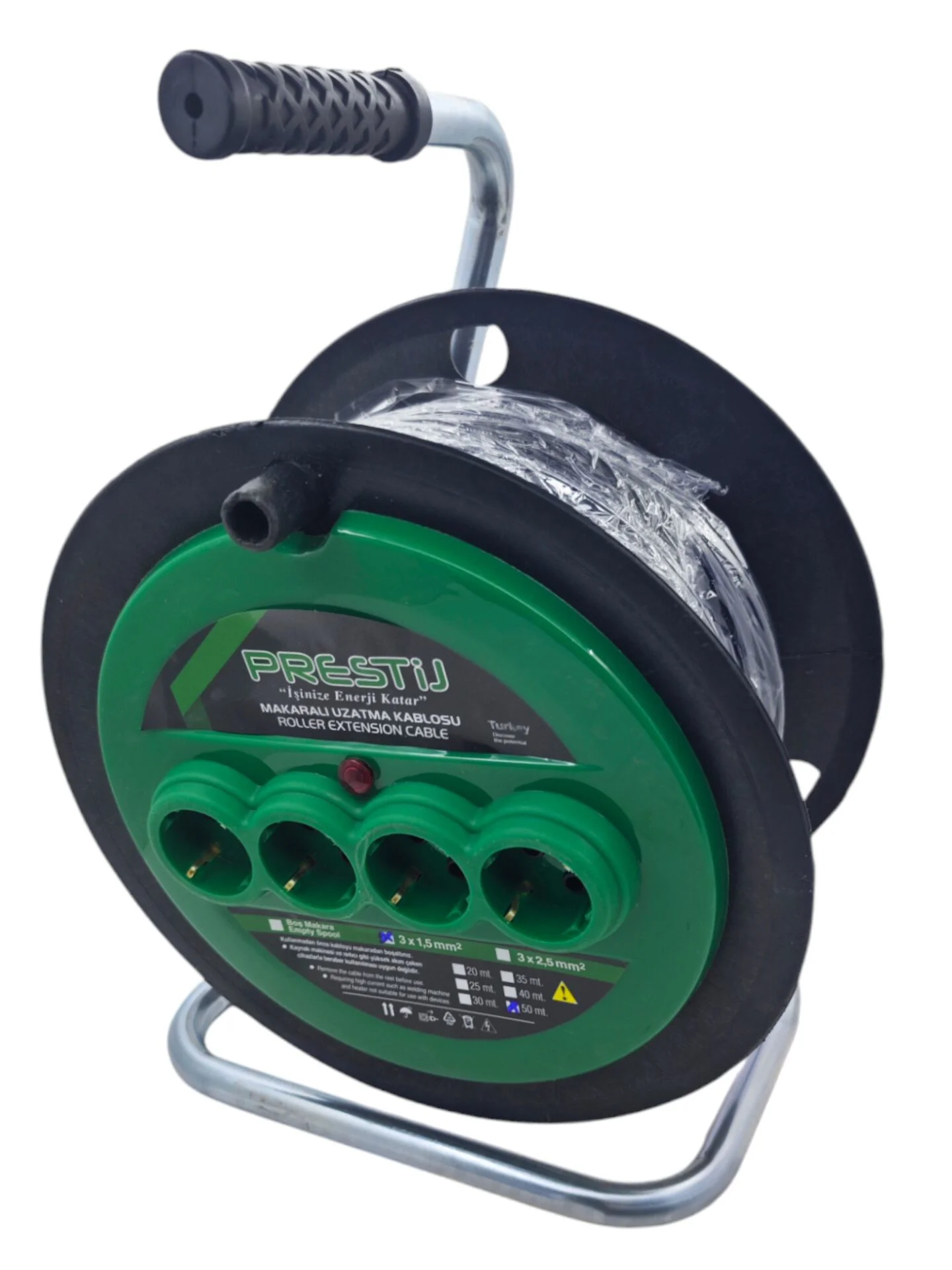 PR31550   Prestij 3*1,5 Makaralı Uzatma Kablosu 50m