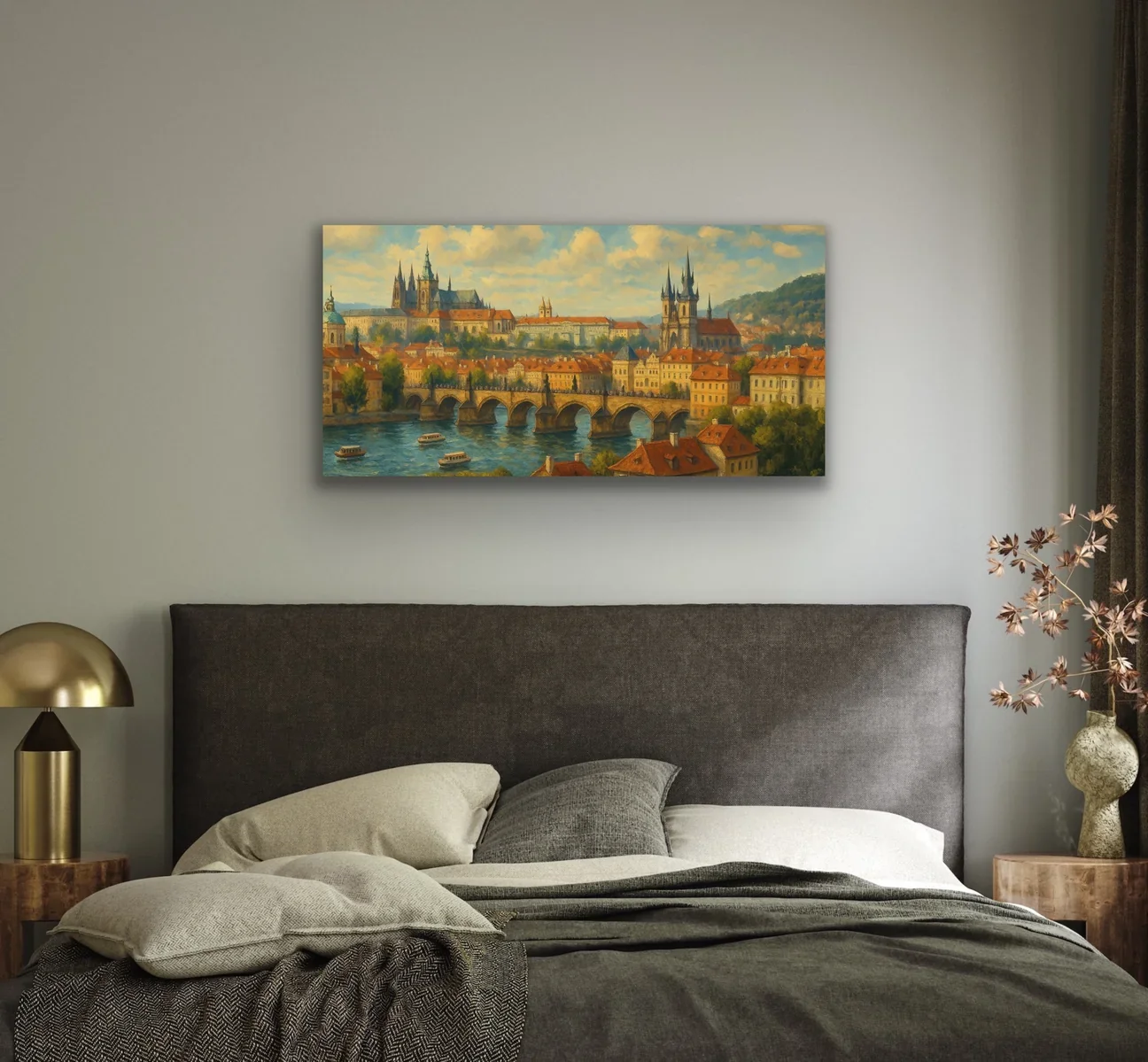 Prag Şehir Manzarası Kanvas Tablo 60x120cm - Çerçevesiz Duvar Dekorasyonu