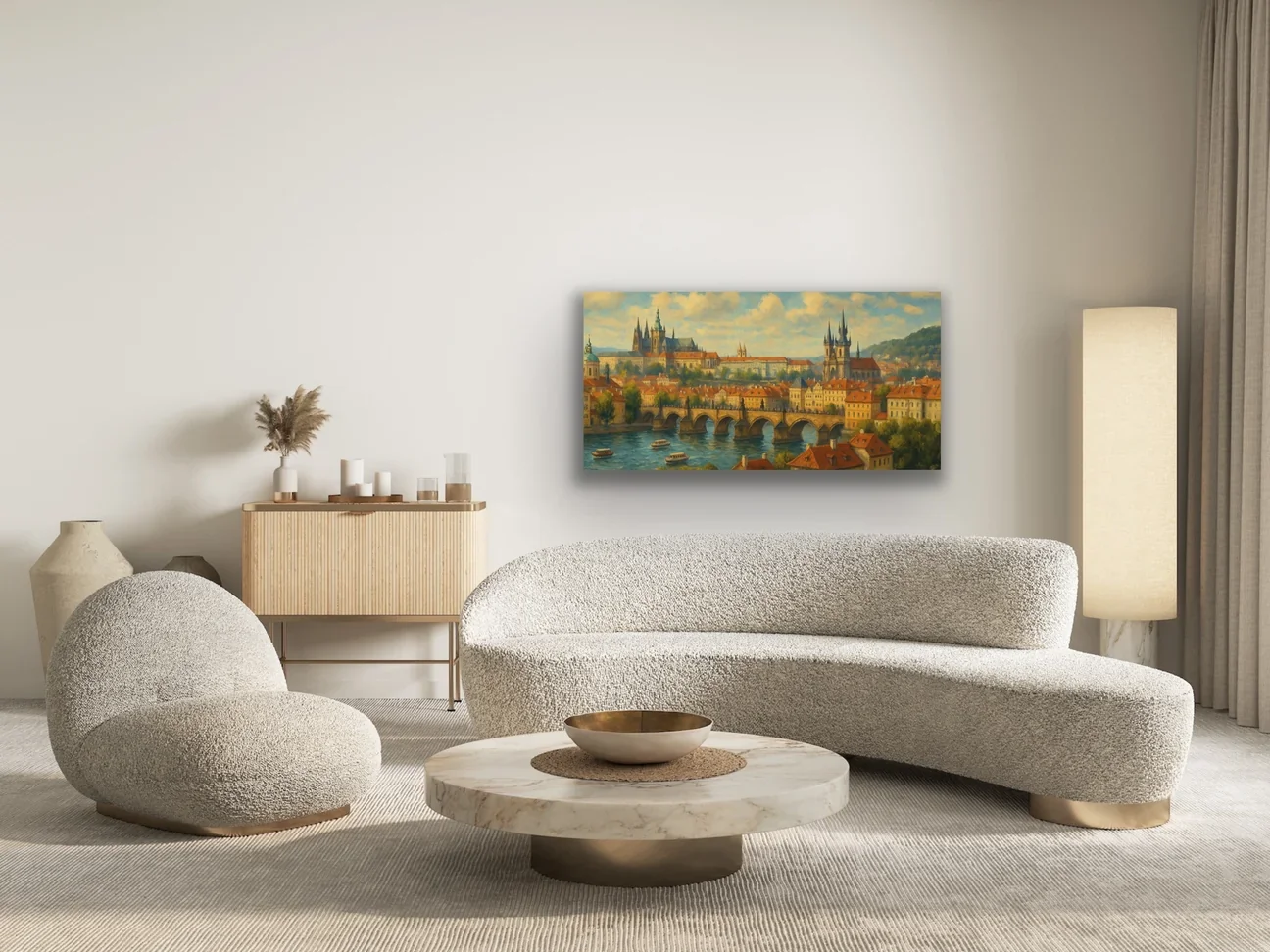 Prag Şehir Manzarası Kanvas Tablo 60x120cm - Çerçevesiz Duvar Dekorasyonu