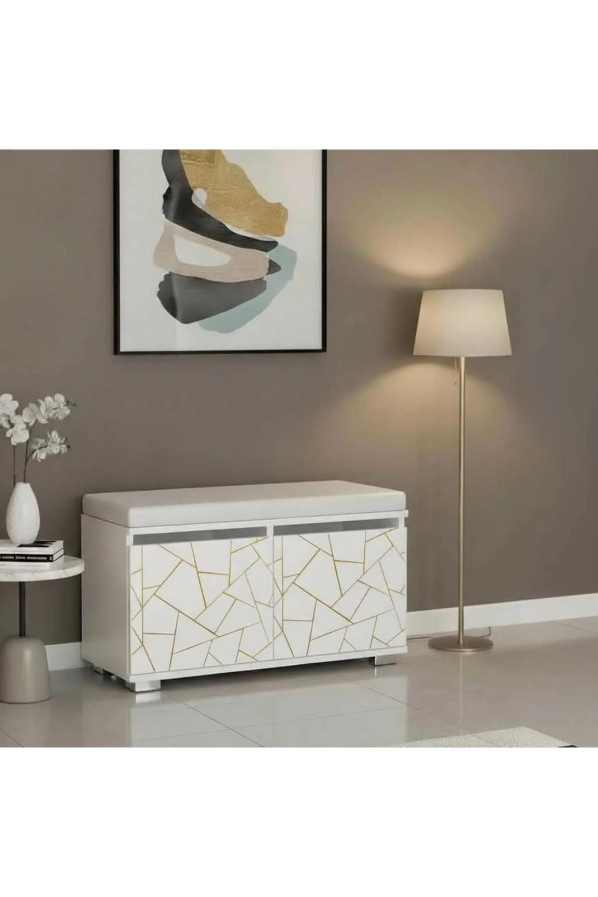 PRATI 80 cm Minderli Oturaklı Ayakkabılık | 2 Kapaklı Beyaz Ayakk